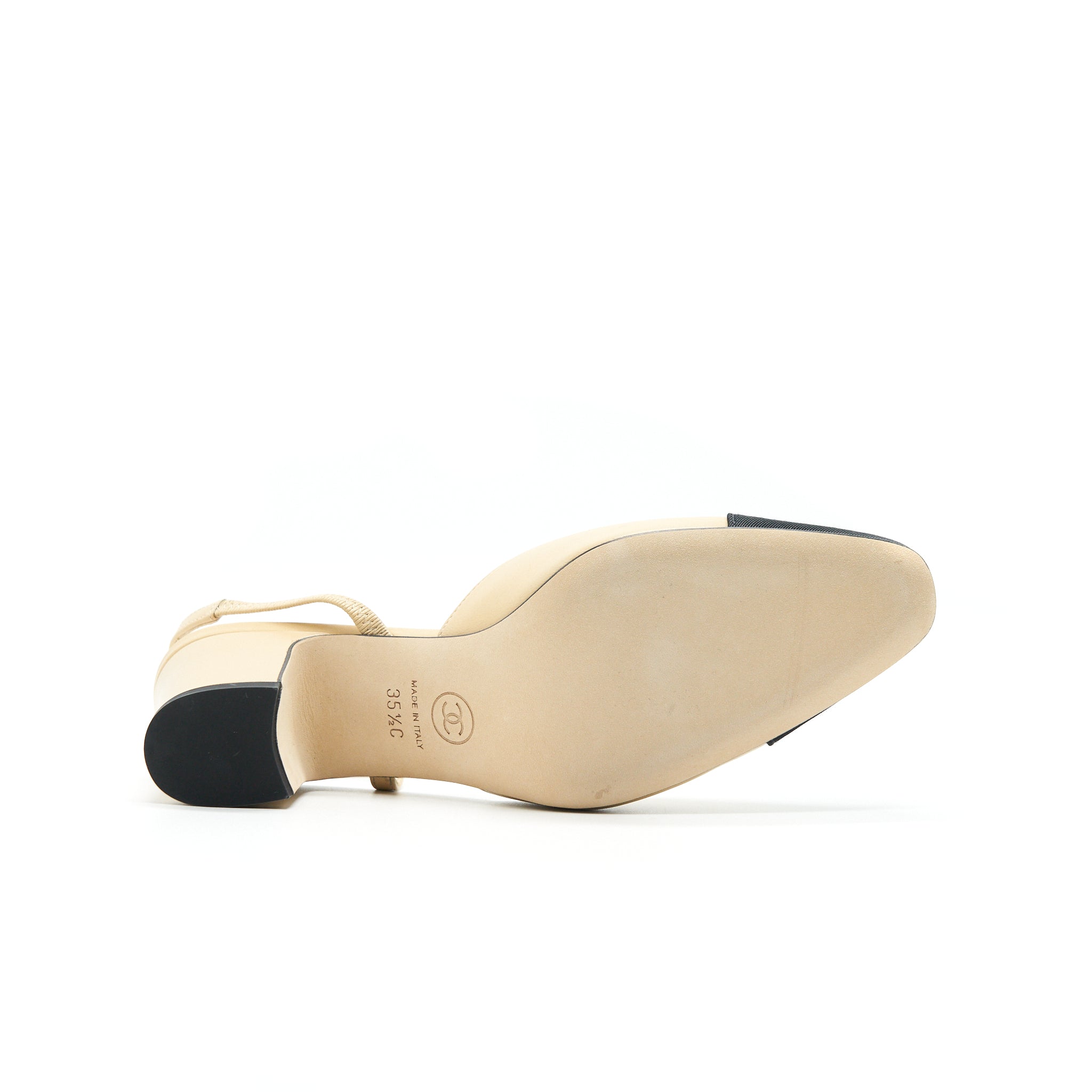 CHANEL SLING BACK BEIGE/ BLACK