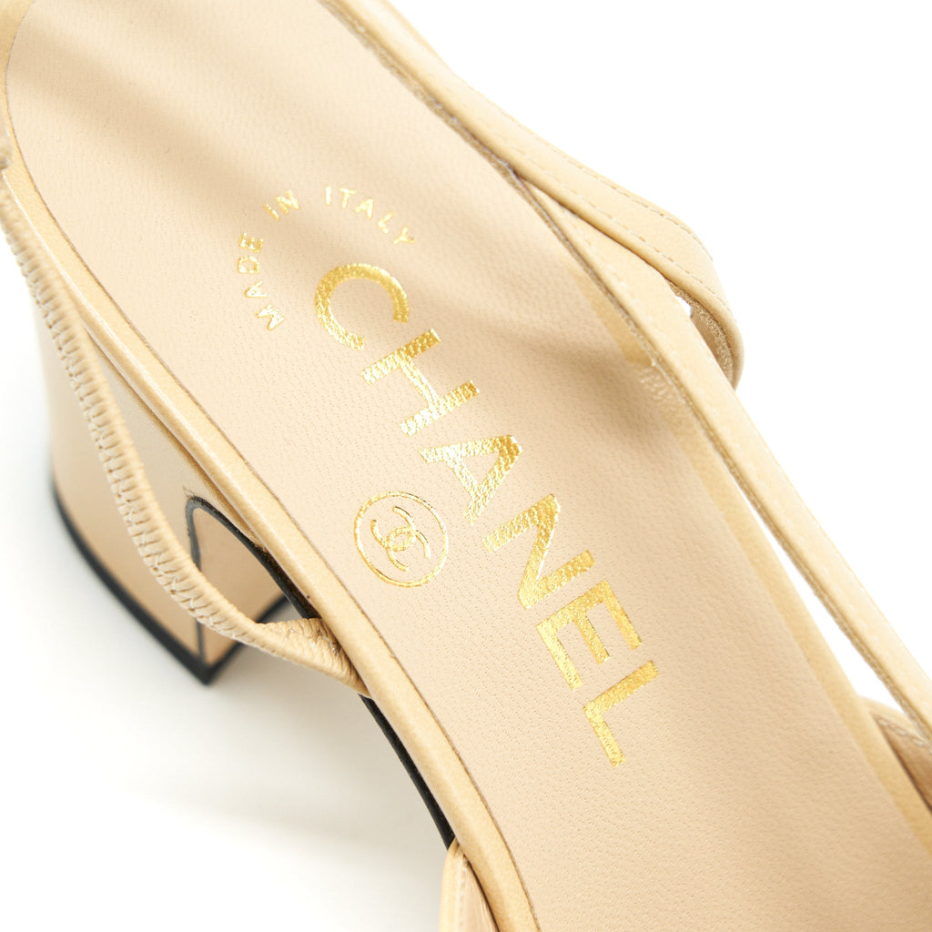 CHANEL SLING BACK BEIGE/ BLACK