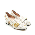 GUCCI EMBROIDERED MARMONT PUMPS IN WHITE