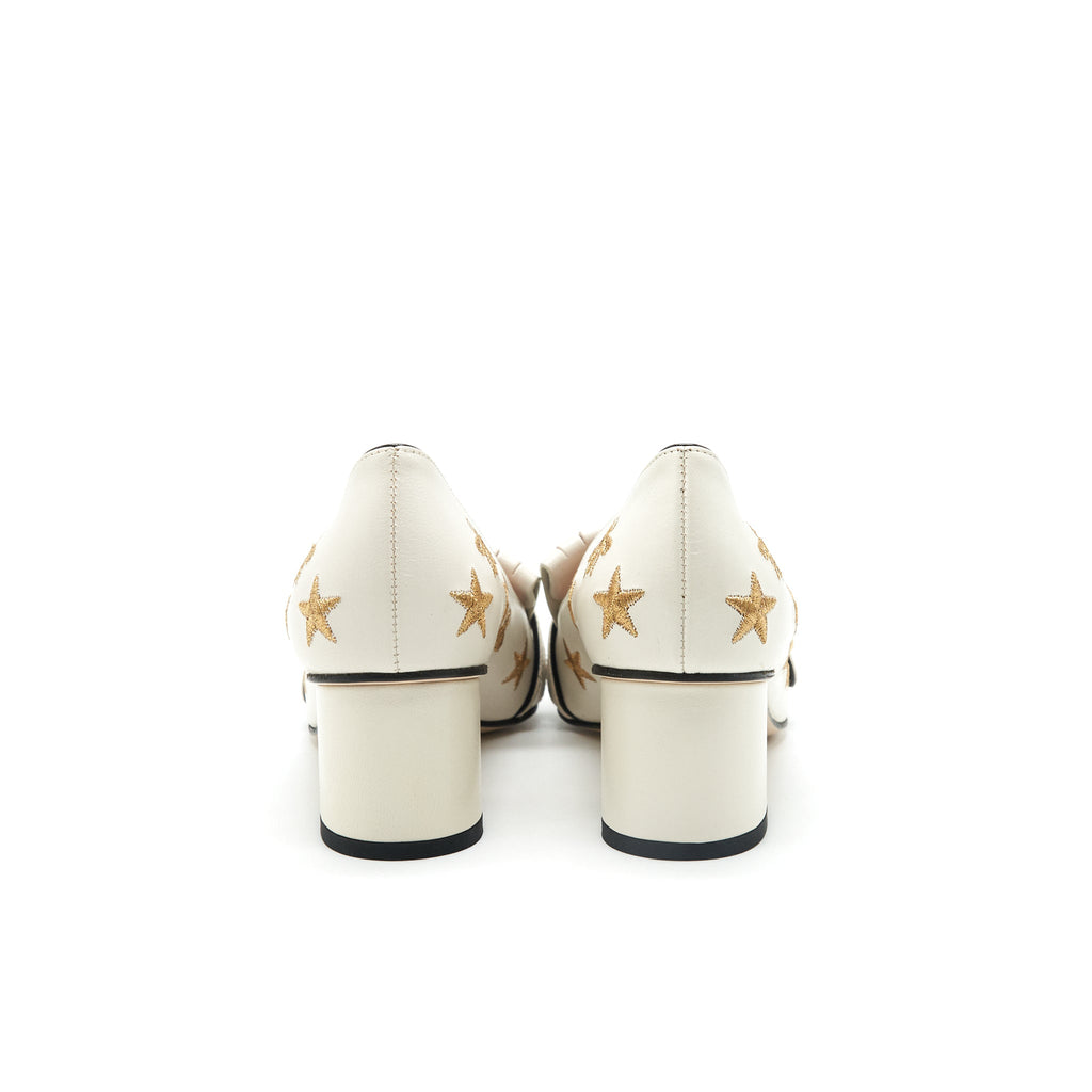 GUCCI EMBROIDERED MARMONT PUMPS IN WHITE