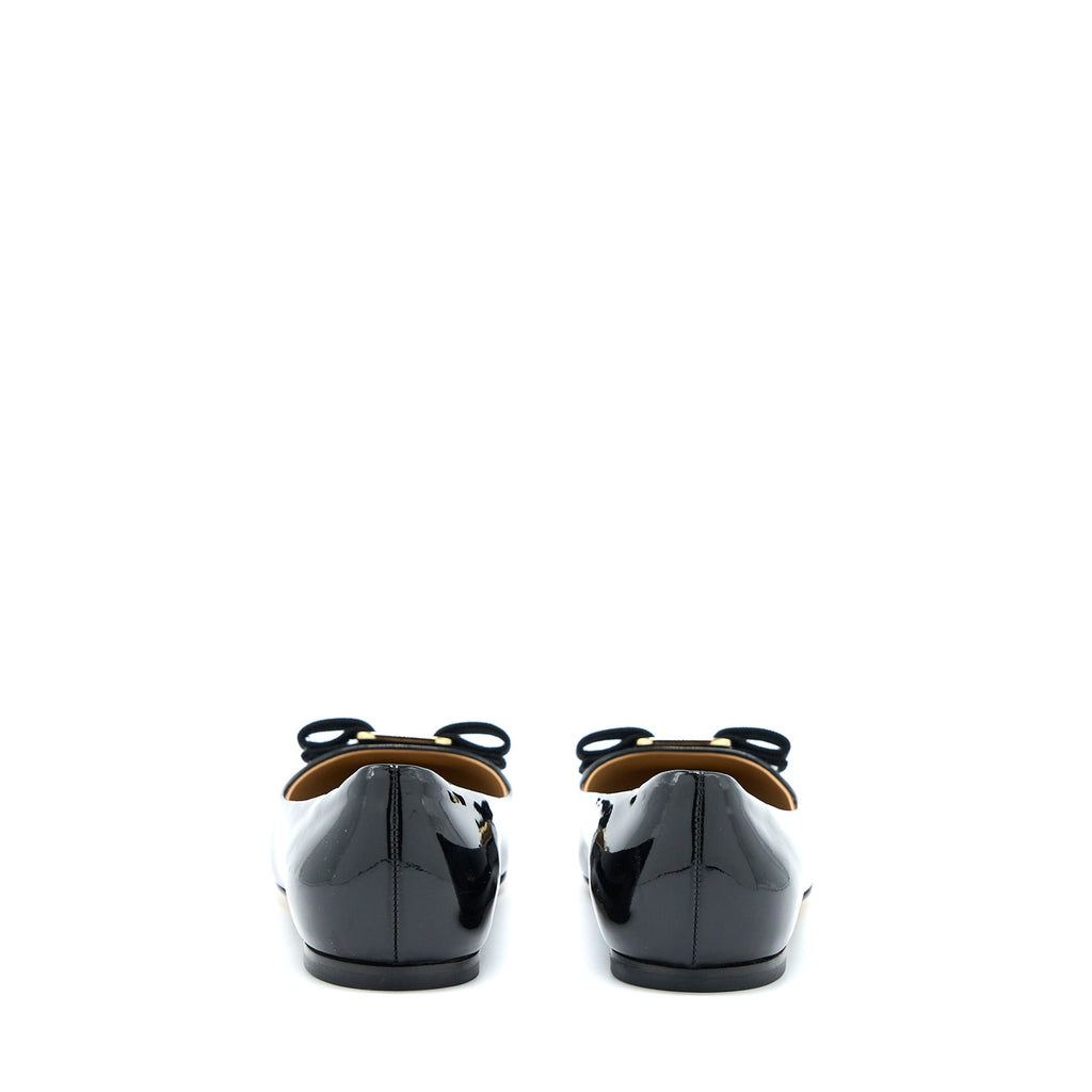 SALVATORE FERRAGAMO 5D VARUNA BALLET FLATS PATENT BLACK GHW