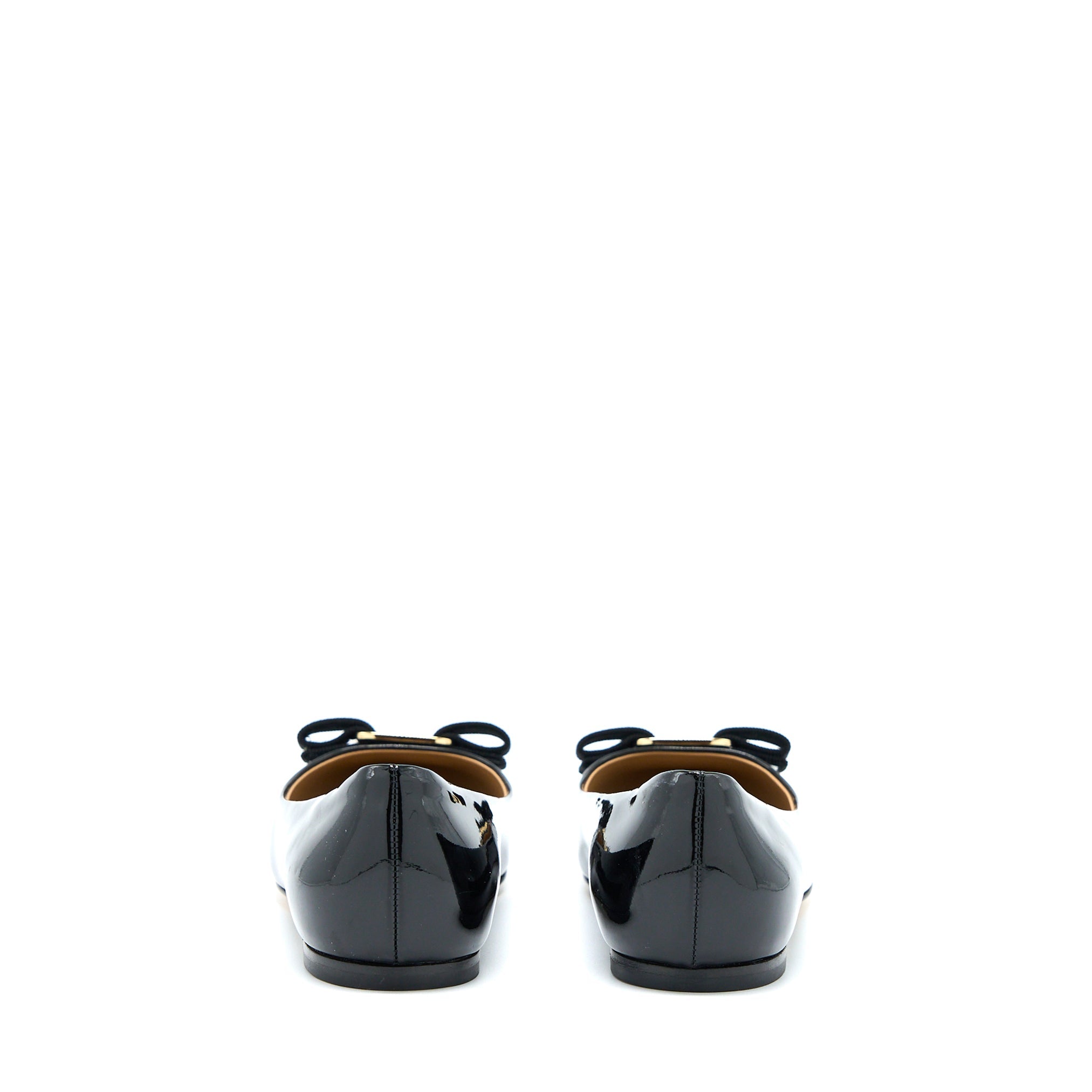 SALVATORE FERRAGAMO 5D VARUNA BALLET FLATS PATENT BLACK GHW
