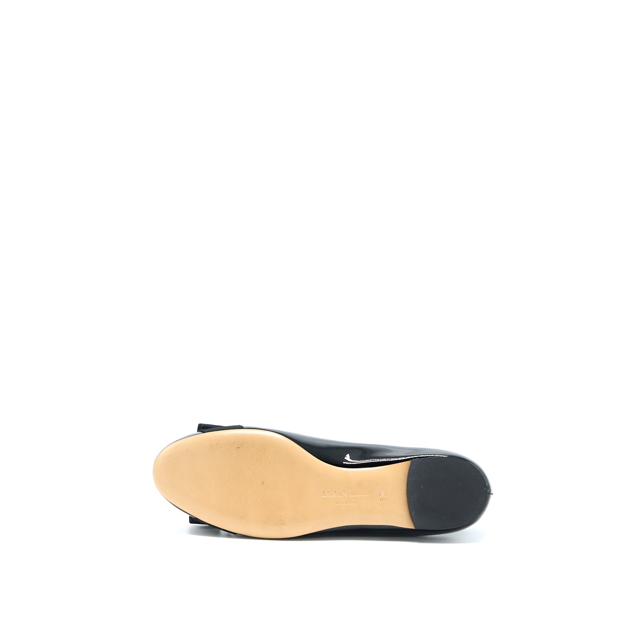SALVATORE FERRAGAMO 5D VARUNA BALLET FLATS PATENT BLACK GHW