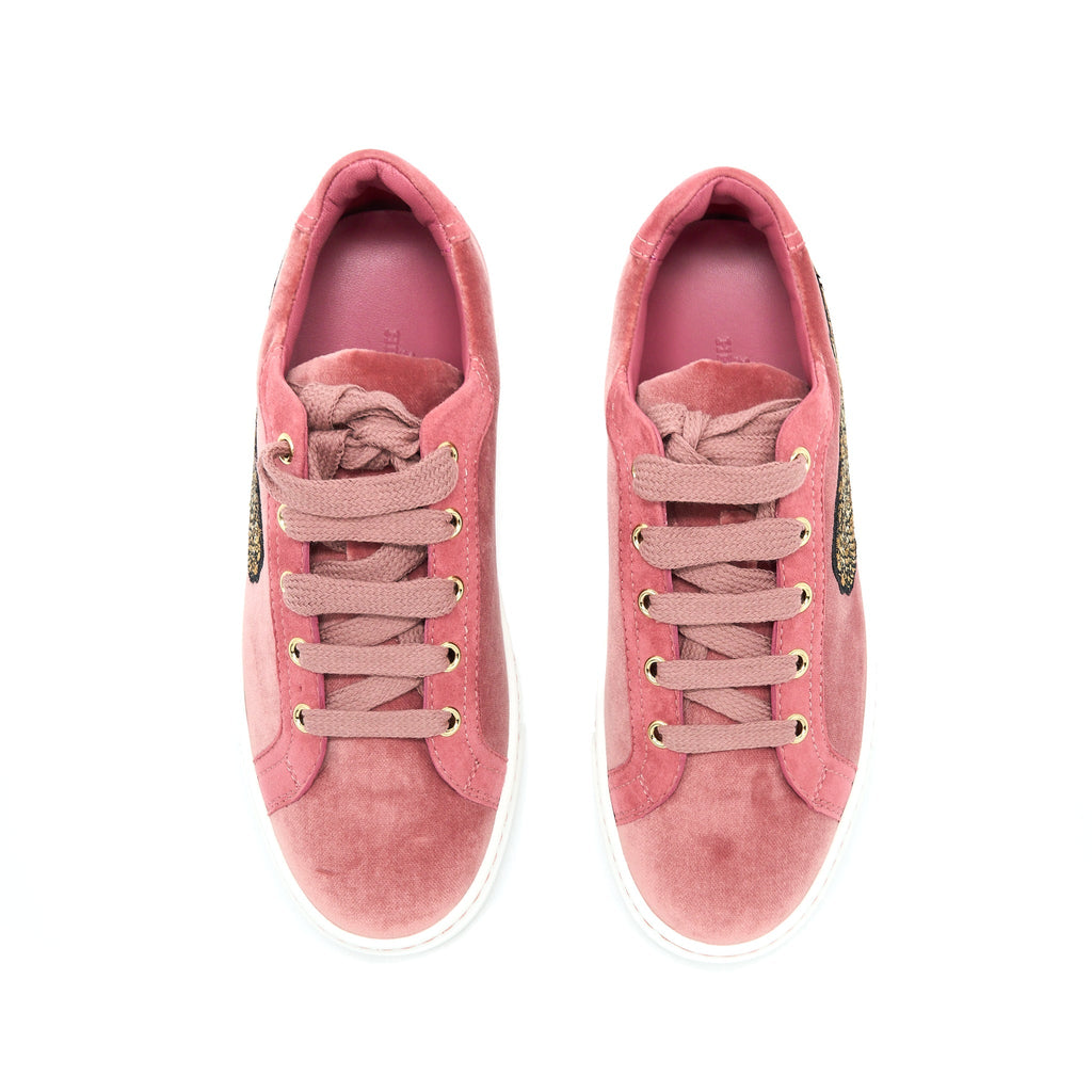 HERMES WING PATCH VELVET SNEAKERS PINK