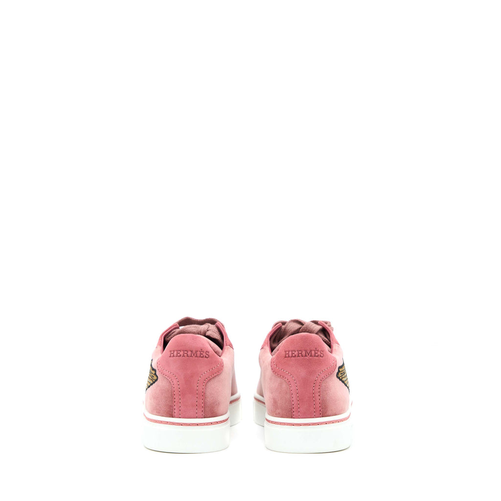 HERMES WING PATCH VELVET SNEAKERS PINK