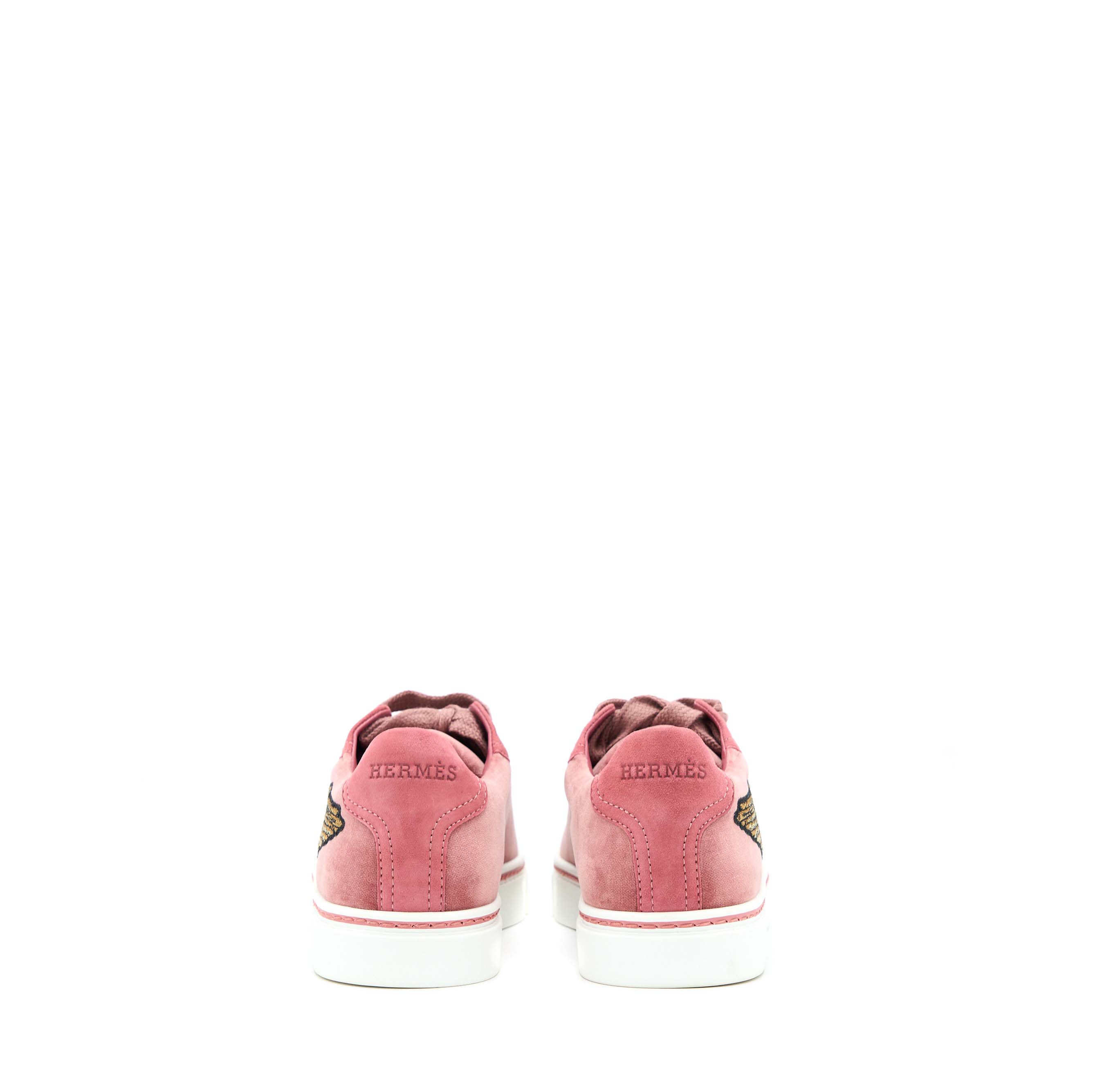 HERMES WING PATCH VELVET SNEAKERS PINK