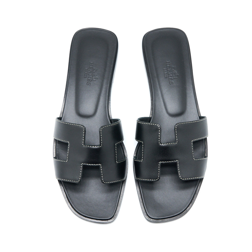 HERMES ORAN SANDAL CALFSKIN BLACK