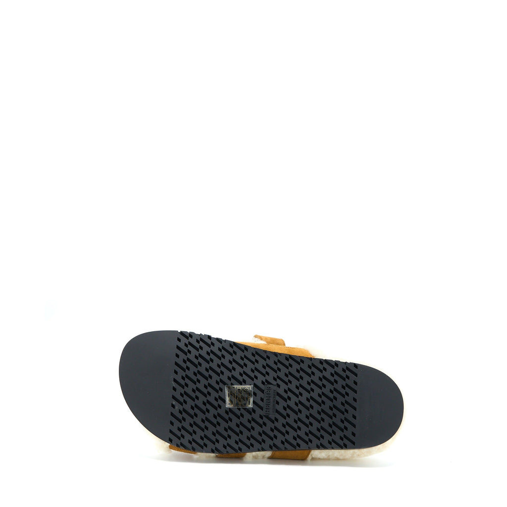 HERMES CHYPRE SANDAL SUEDE GOATSKIN/SHEARLING BEIGE DOREEN/ECRU