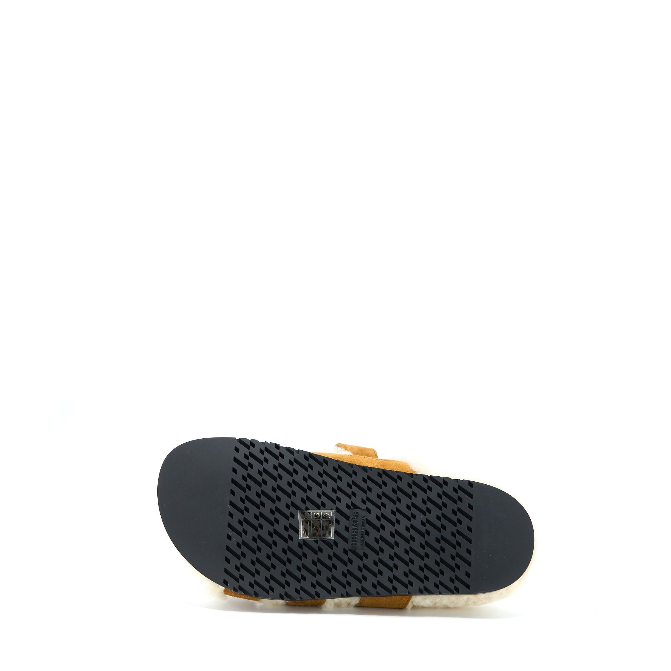 HERMES CHYPRE SANDAL SUEDE GOATSKIN/SHEARLING BEIGE DOREEN/ECRU