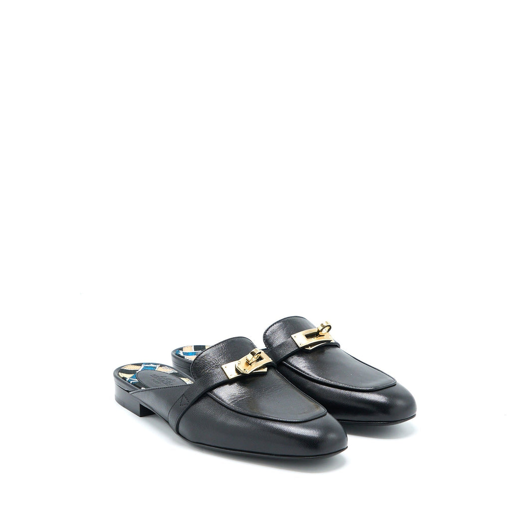 HERMES OZ MULE CALFSKIN BLACK/MULTICOLOUR GHW