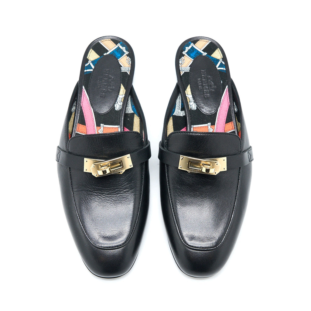 HERMES OZ MULE CALFSKIN BLACK/MULTICOLOUR GHW