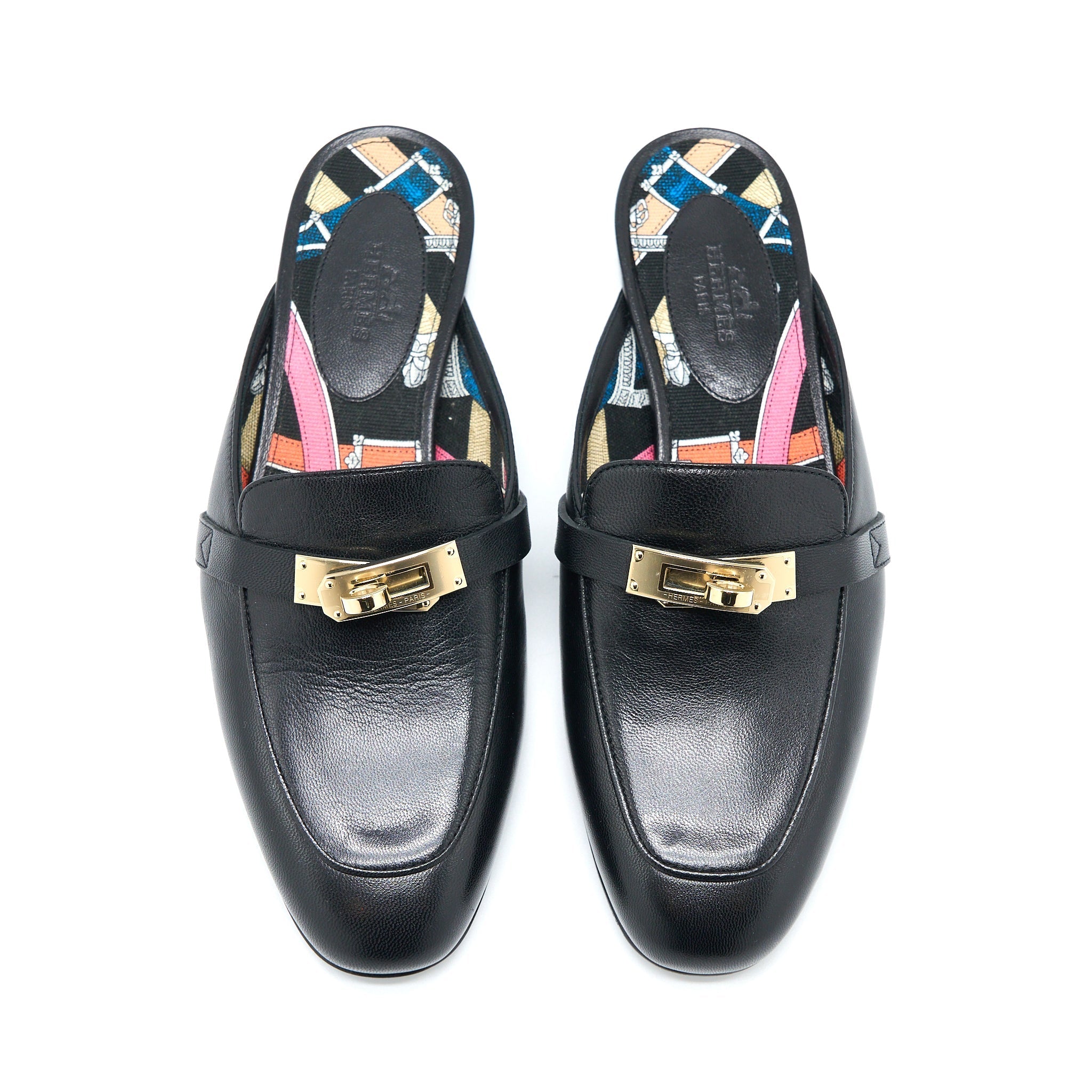 HERMES OZ MULE CALFSKIN BLACK/MULTICOLOUR GHW