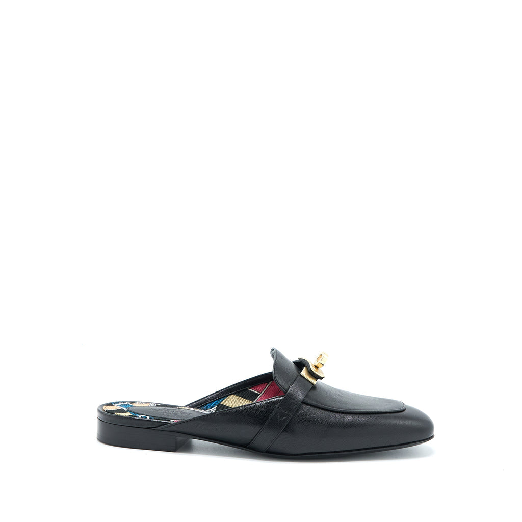 HERMES OZ MULE CALFSKIN BLACK/MULTICOLOUR GHW