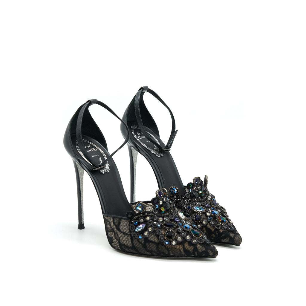 RENE CAOVILLA VENEZIANA ANKLET PUMP BLACK LACE