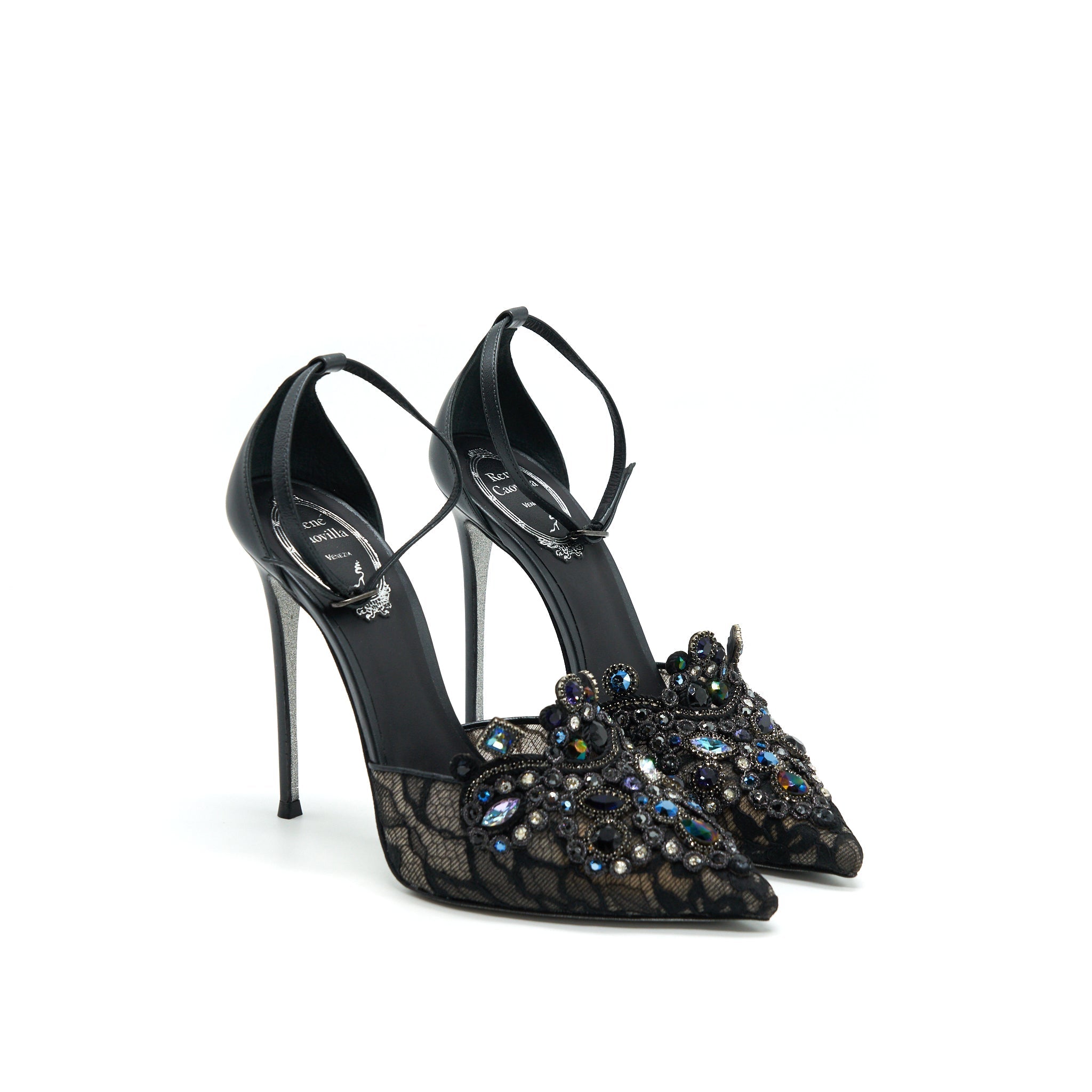 RENE CAOVILLA VENEZIANA ANKLET PUMP BLACK LACE