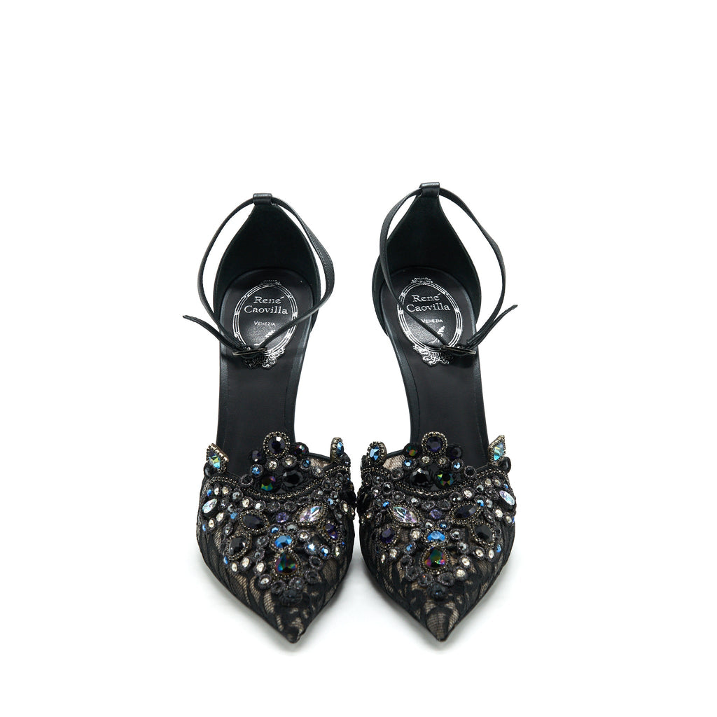 RENE CAOVILLA VENEZIANA ANKLET PUMP BLACK LACE