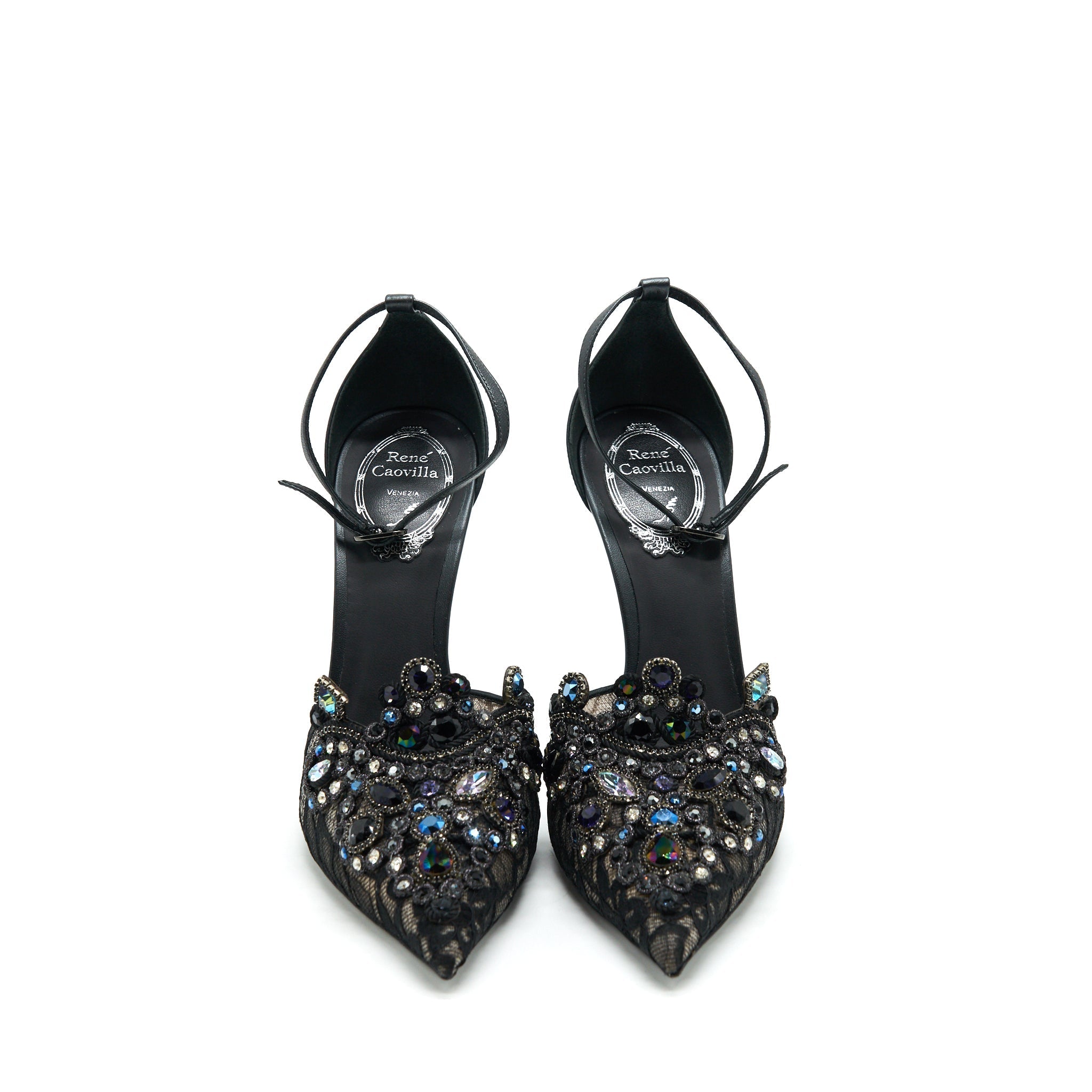 RENE CAOVILLA VENEZIANA ANKLET PUMP BLACK LACE