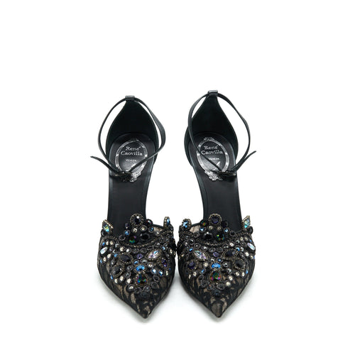 RENE CAOVILLA VENEZIANA ANKLET PUMP BLACK LACE