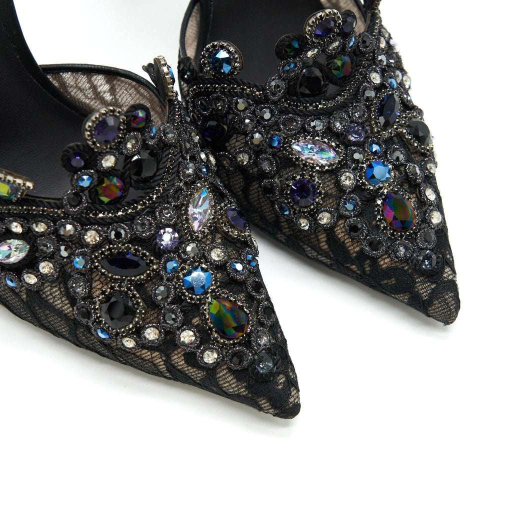 RENE CAOVILLA VENEZIANA ANKLET PUMP BLACK LACE