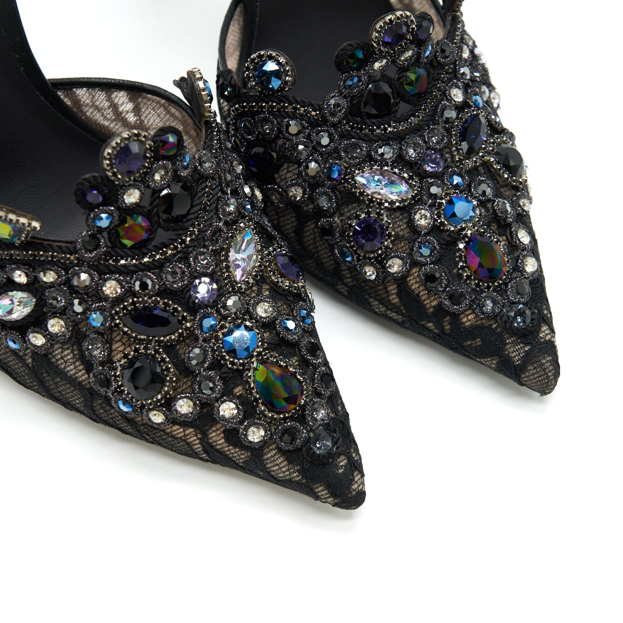 RENE CAOVILLA VENEZIANA ANKLET PUMP BLACK LACE