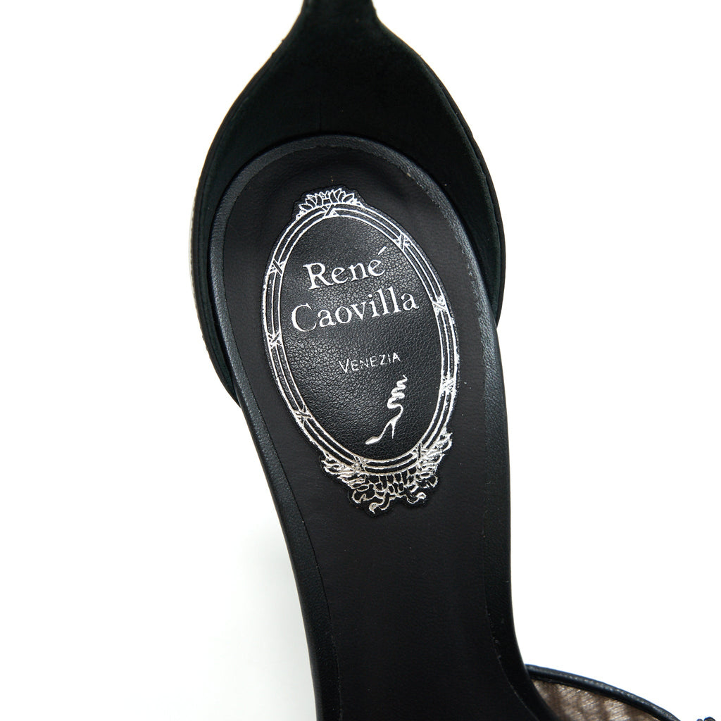 RENE CAOVILLA VENEZIANA ANKLET PUMP BLACK LACE