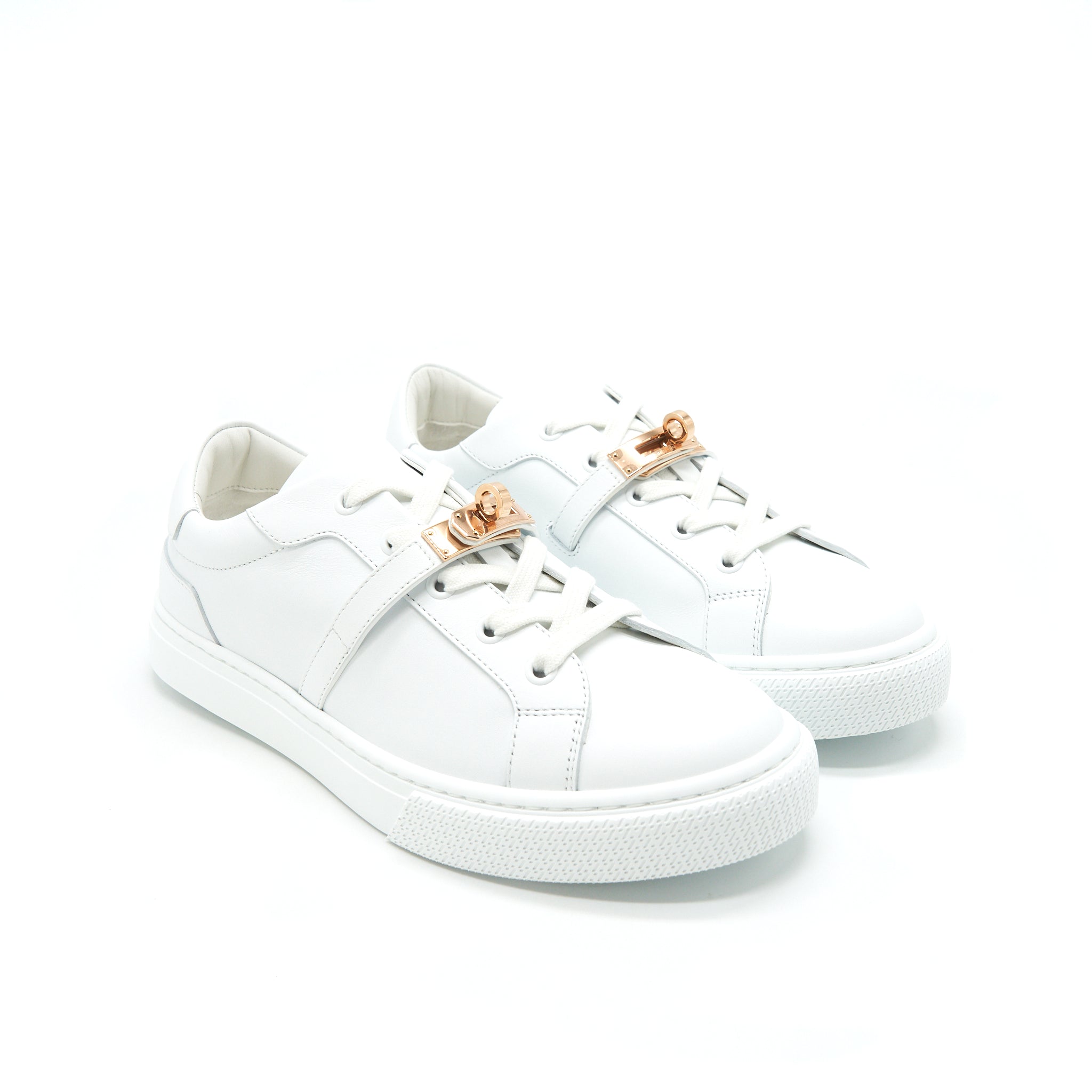 HERMES DAY SNEAKER CALFSKIN WITH ICONIC ROSE GOLD PLATED KELLY BUCKLE