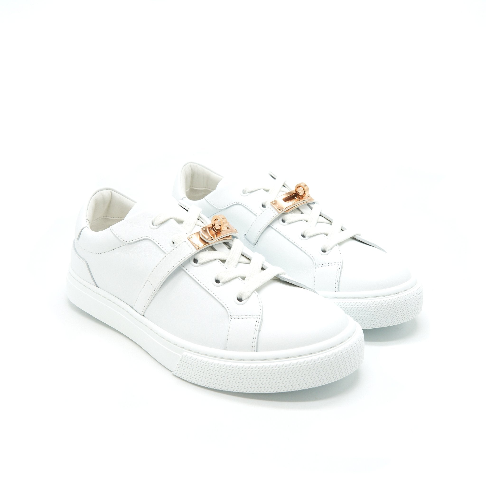 HERMES DAY SNEAKER CALFSKIN ROSE GOLD PLATED KELLY BUCKLE