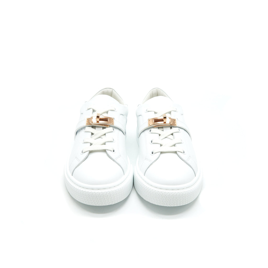 HERMES DAY SNEAKER CALFSKIN WITH ICONIC ROSE GOLD PLATED KELLY BUCKLE