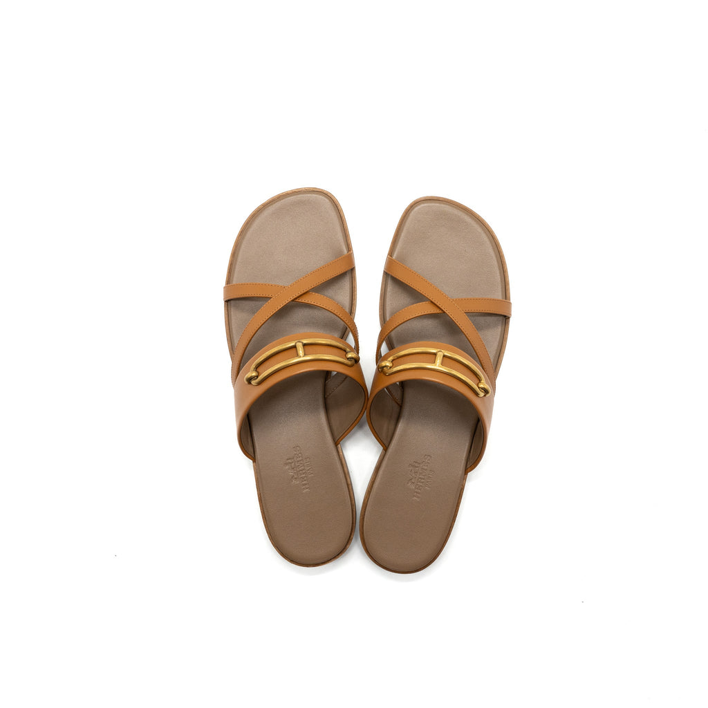 HERMES CLAIRE SANDAL CALFSKIN GOLD GHW