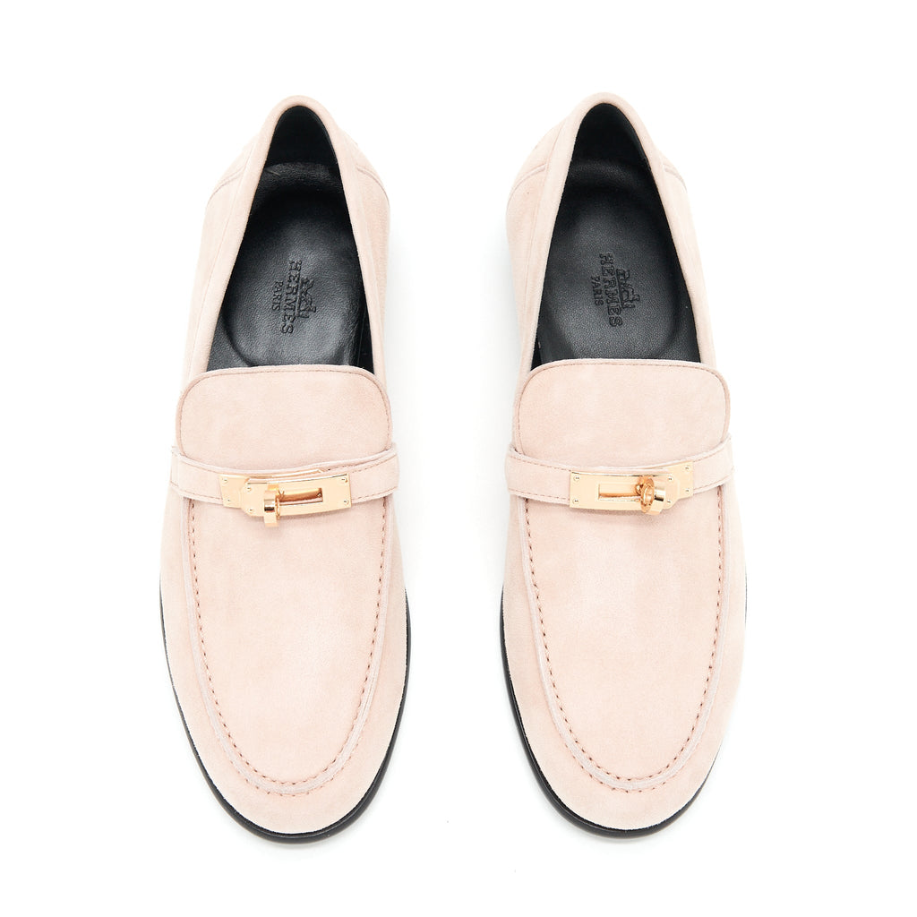 HERMES DESTIN LOAFER CHEVRE VELOURS ROSE OPALINE RGHW