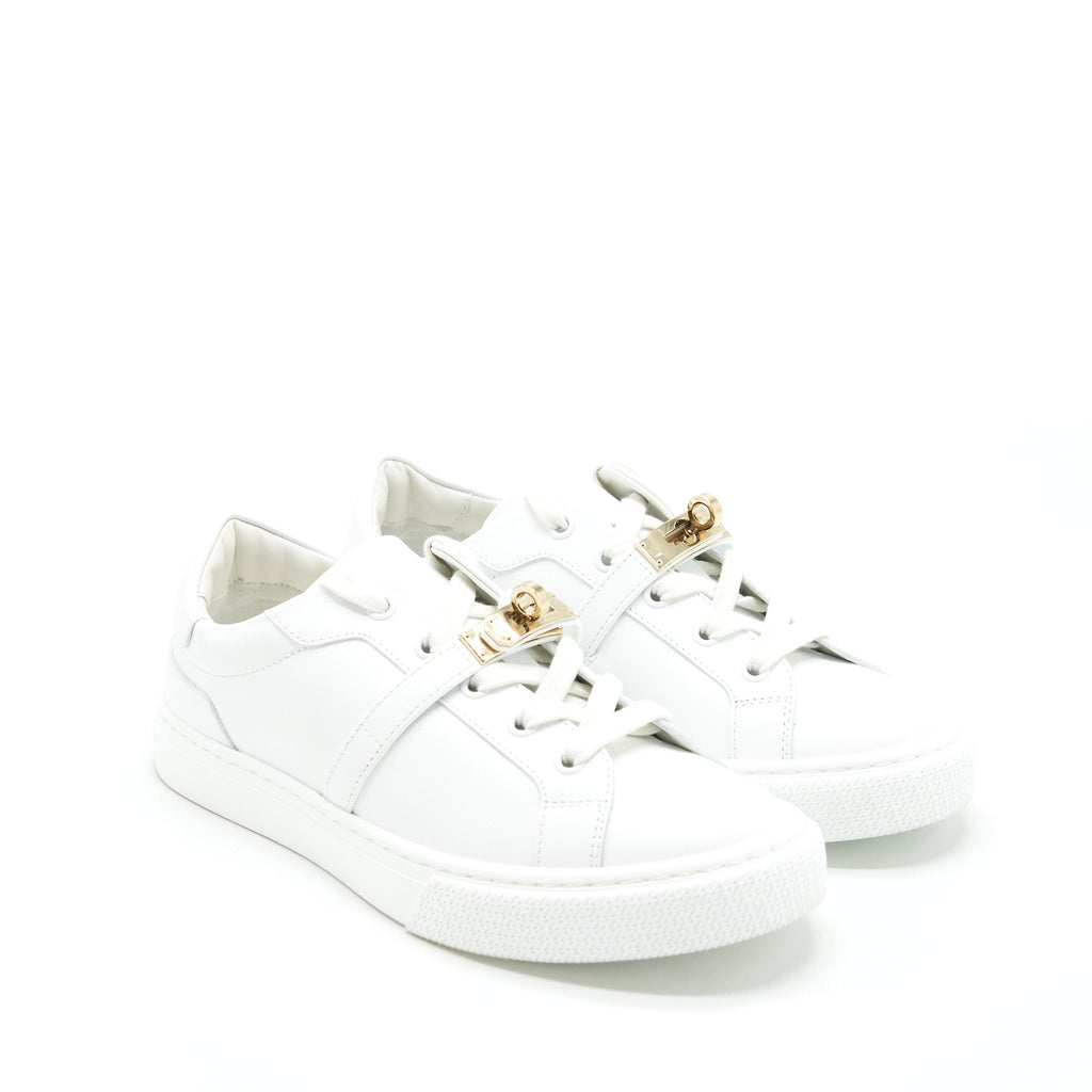 HERMES DAY SNEAKER CALFSKIN WHITE WITH GOLD PLATED KELLY BUCKLE