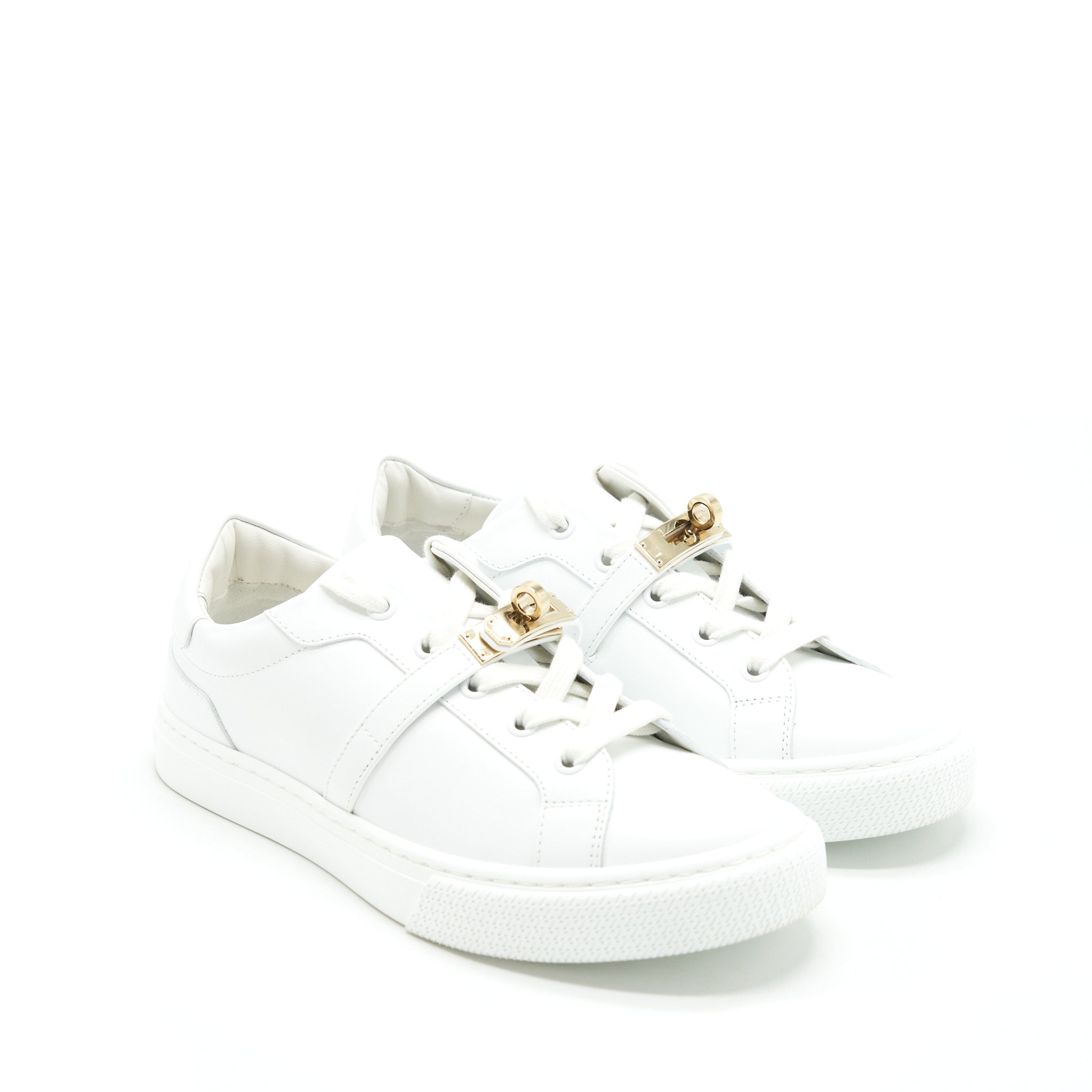 HERMES DAY SNEAKER CALFSKIN WHITE WITH GOLD PLATED KELLY BUCKLE