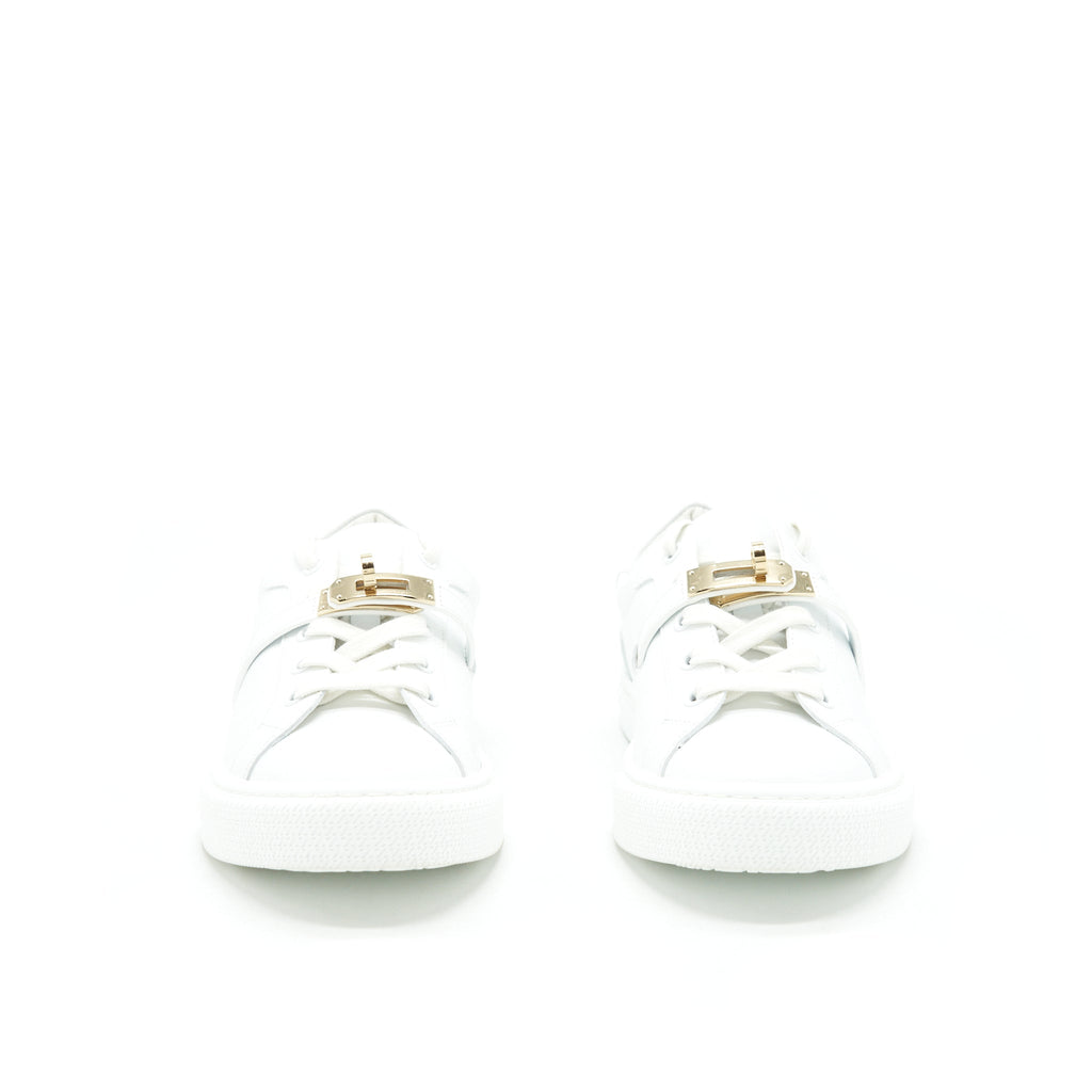 HERMES DAY SNEAKER CALFSKIN WHITE WITH GOLD PLATED KELLY BUCKLE