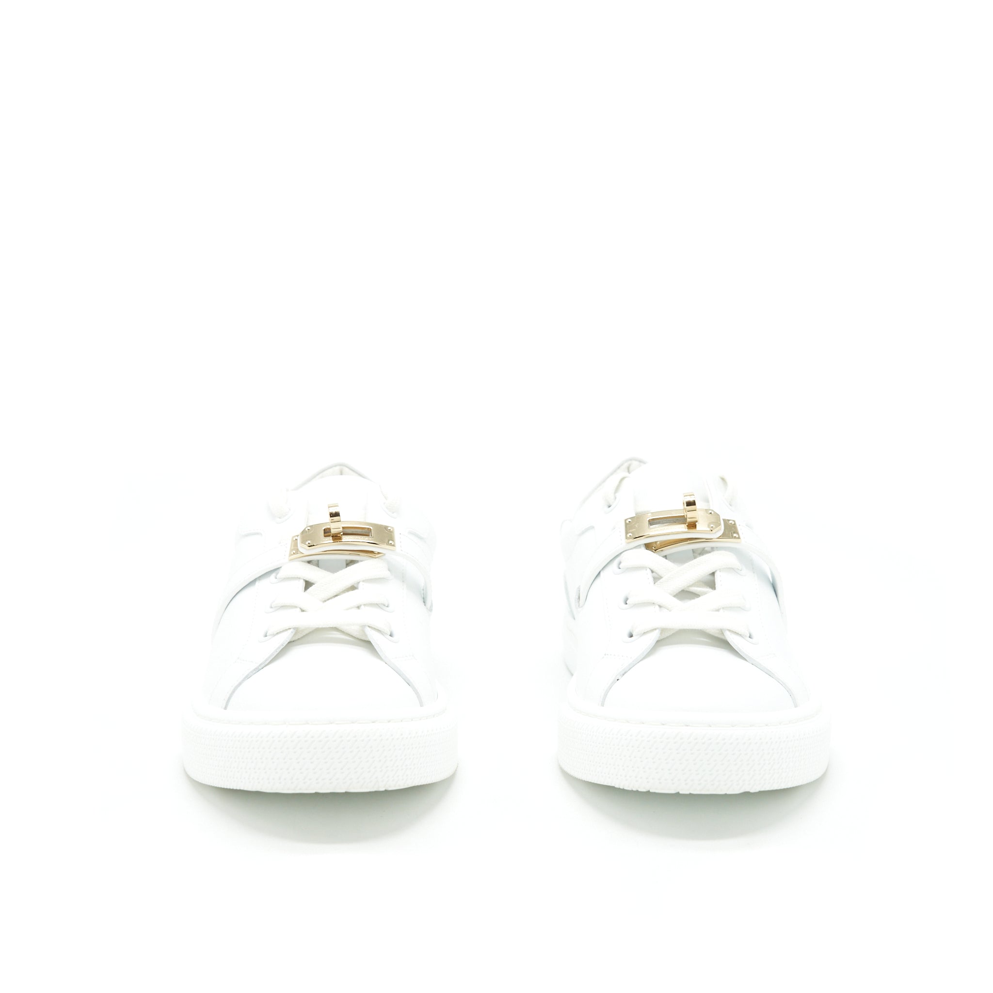 HERMES DAY SNEAKER CALFSKIN WHITE WITH GOLD PLATED KELLY BUCKLE