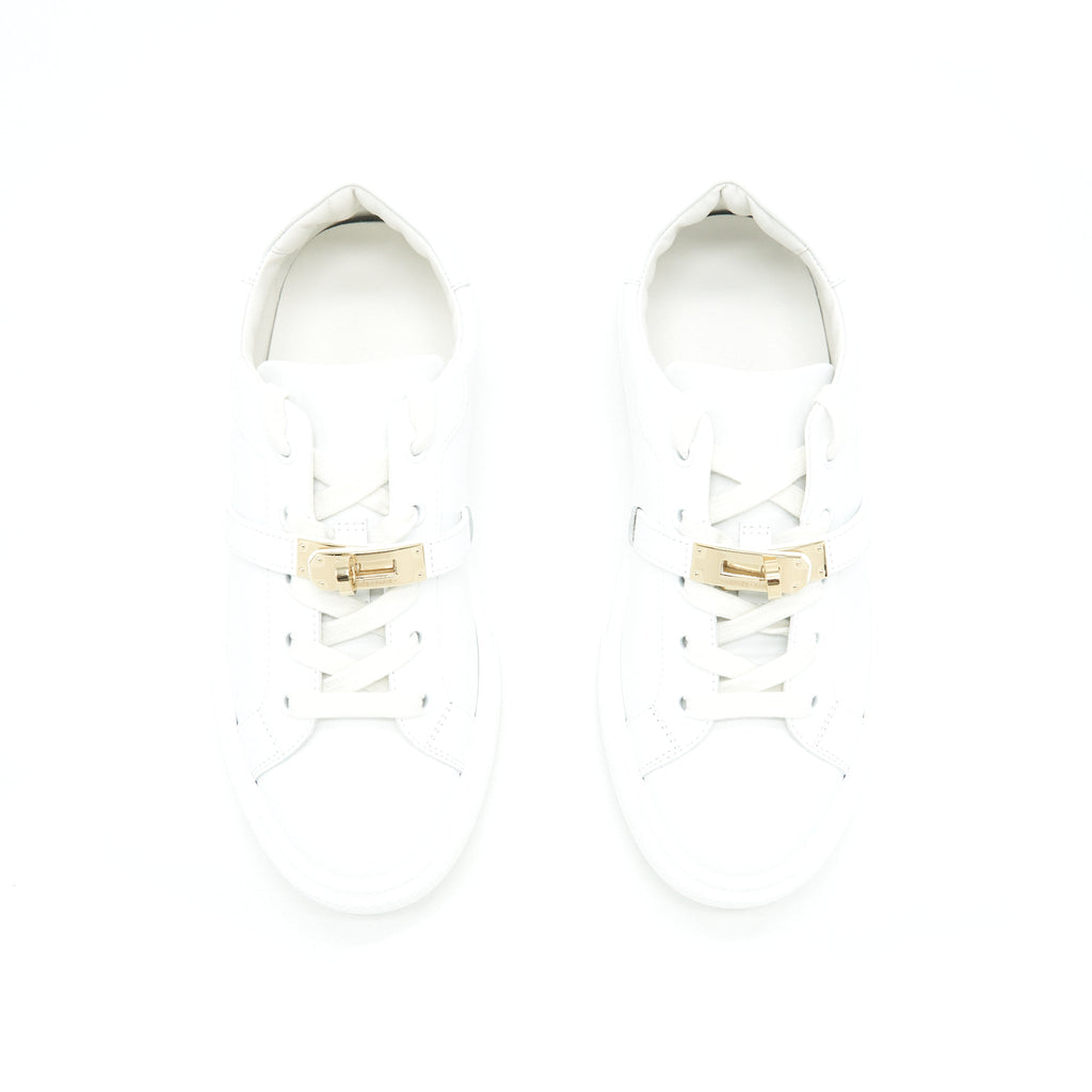 HERMES DAY SNEAKER CALFSKIN WHITE WITH GOLD PLATED KELLY BUCKLE