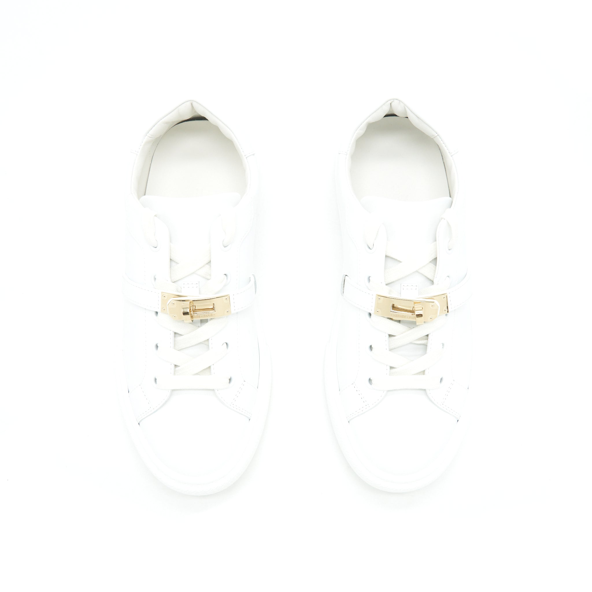 HERMES DAY SNEAKER CALFSKIN WHITE WITH GOLD PLATED KELLY BUCKLE