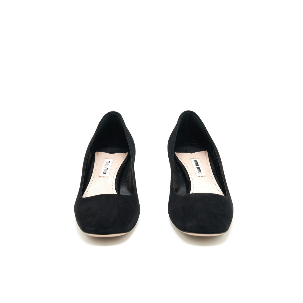 MIUMIU SUEDE CRYSTAL HEEL PUMPS