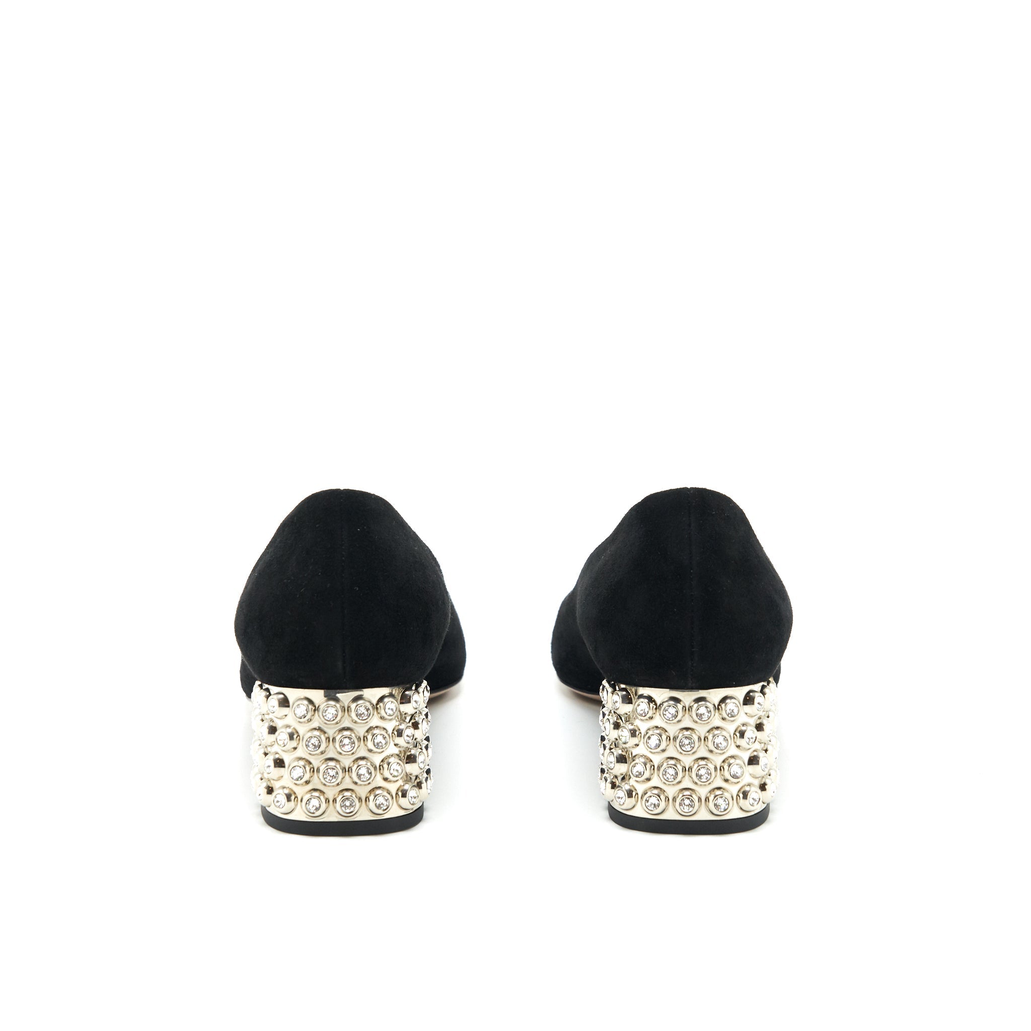 MIUMIU SUEDE CRYSTAL HEEL PUMPS