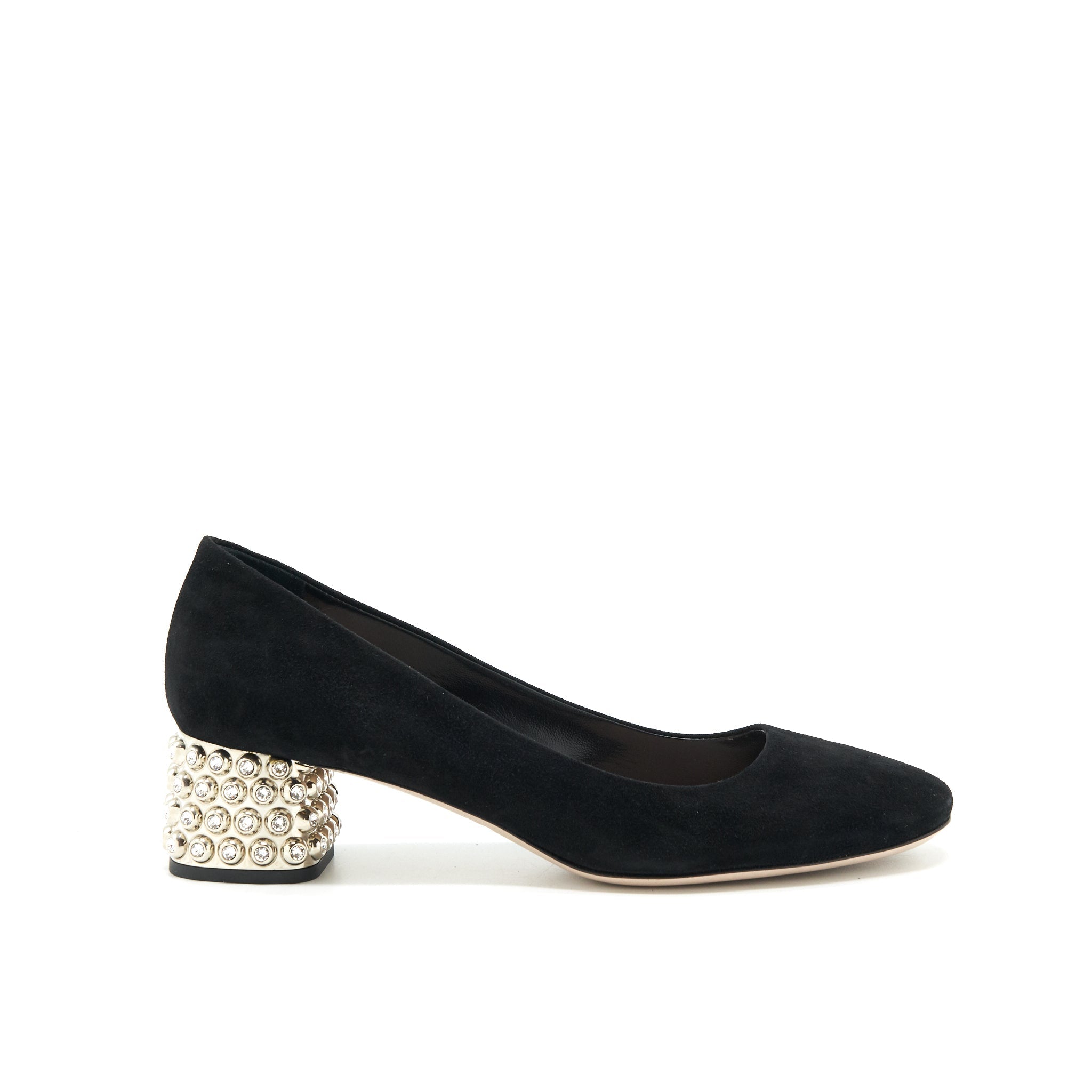 MIUMIU SUEDE CRYSTAL HEEL PUMPS