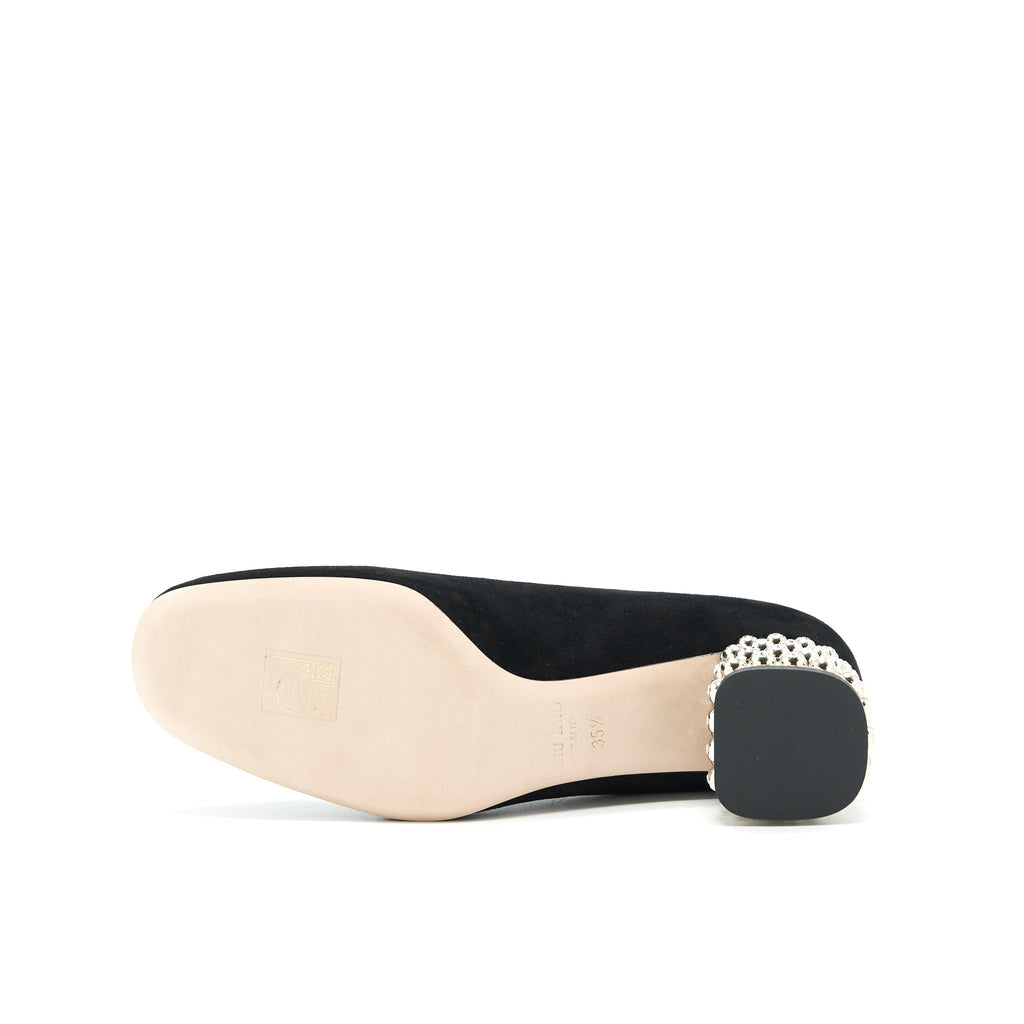 MIUMIU SUEDE CRYSTAL HEEL PUMPS