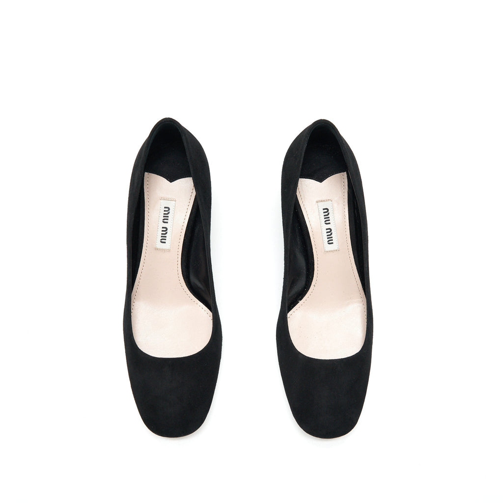 MIUMIU SUEDE CRYSTAL HEEL PUMPS