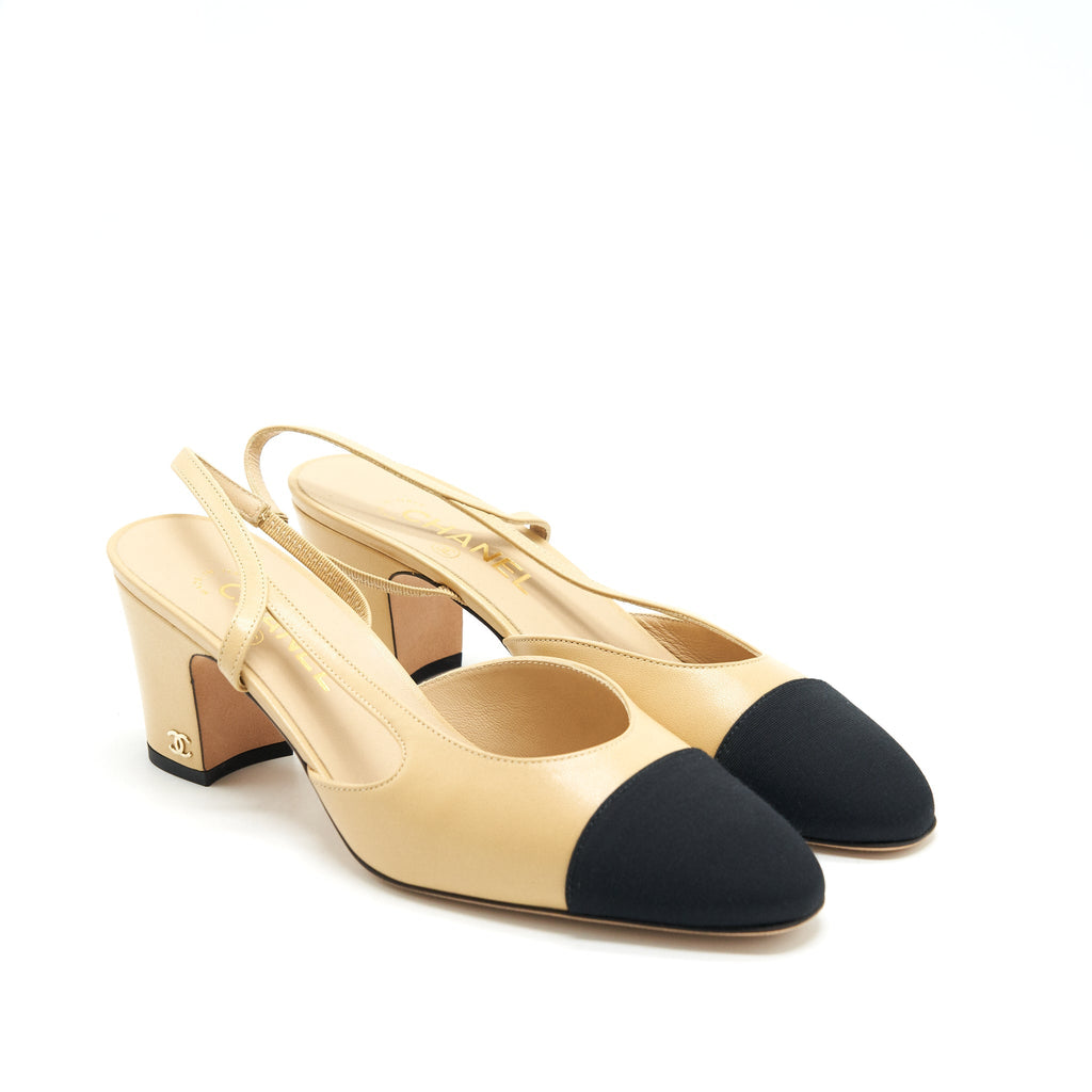 CHANEL SLINGBACK PUMPS BEIGE / BLACK