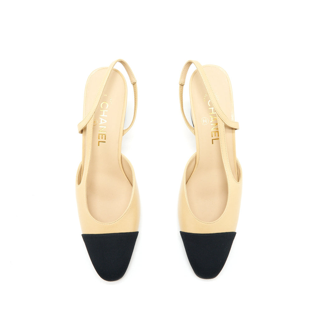 CHANEL SLINGBACK PUMPS BEIGE / BLACK