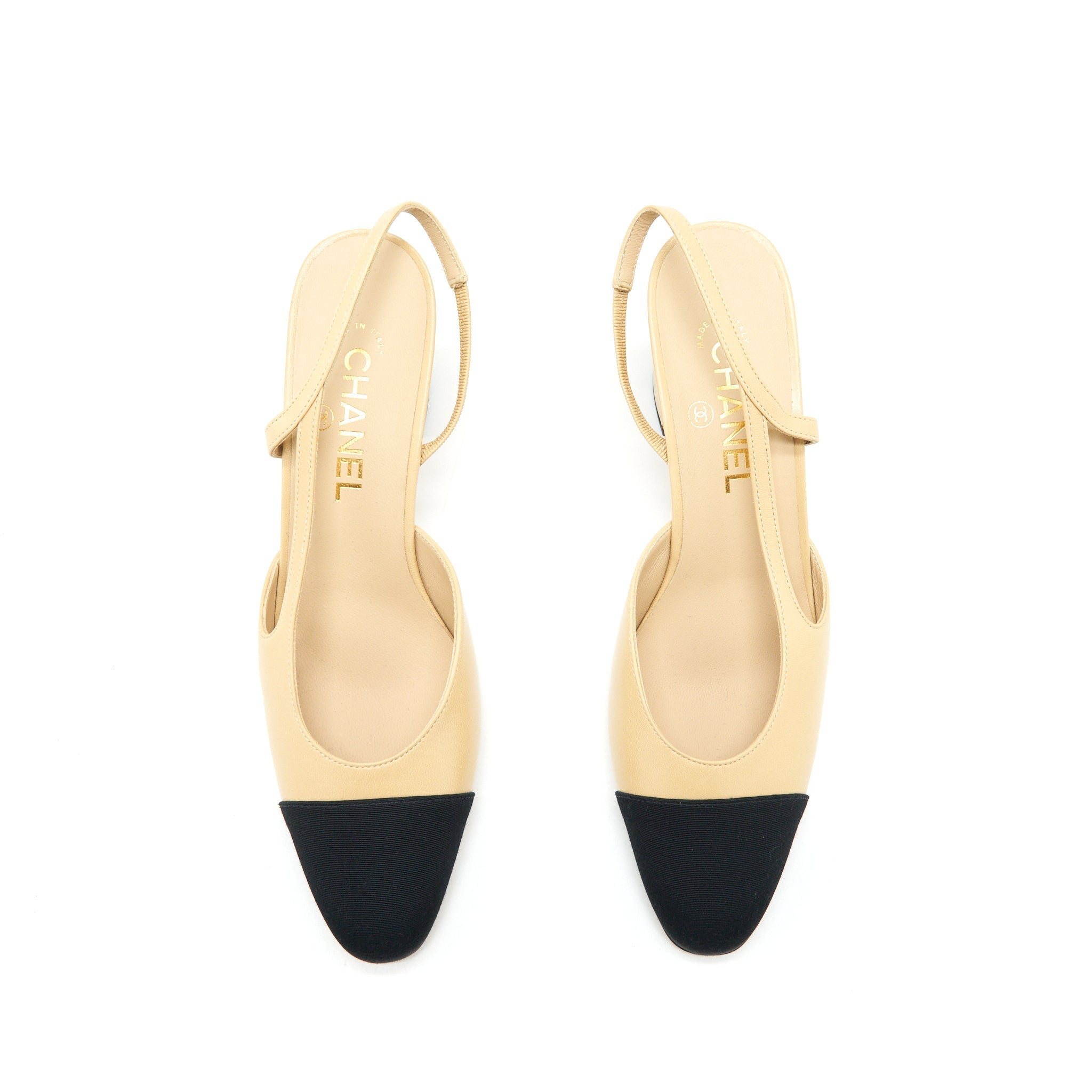 CHANEL SLINGBACK PUMPS BEIGE / BLACK