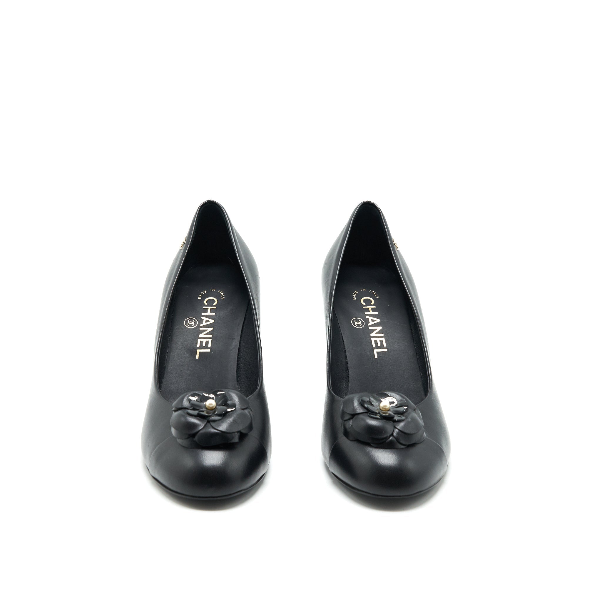 CHANEL C CAMELLIA HEELS BLACK