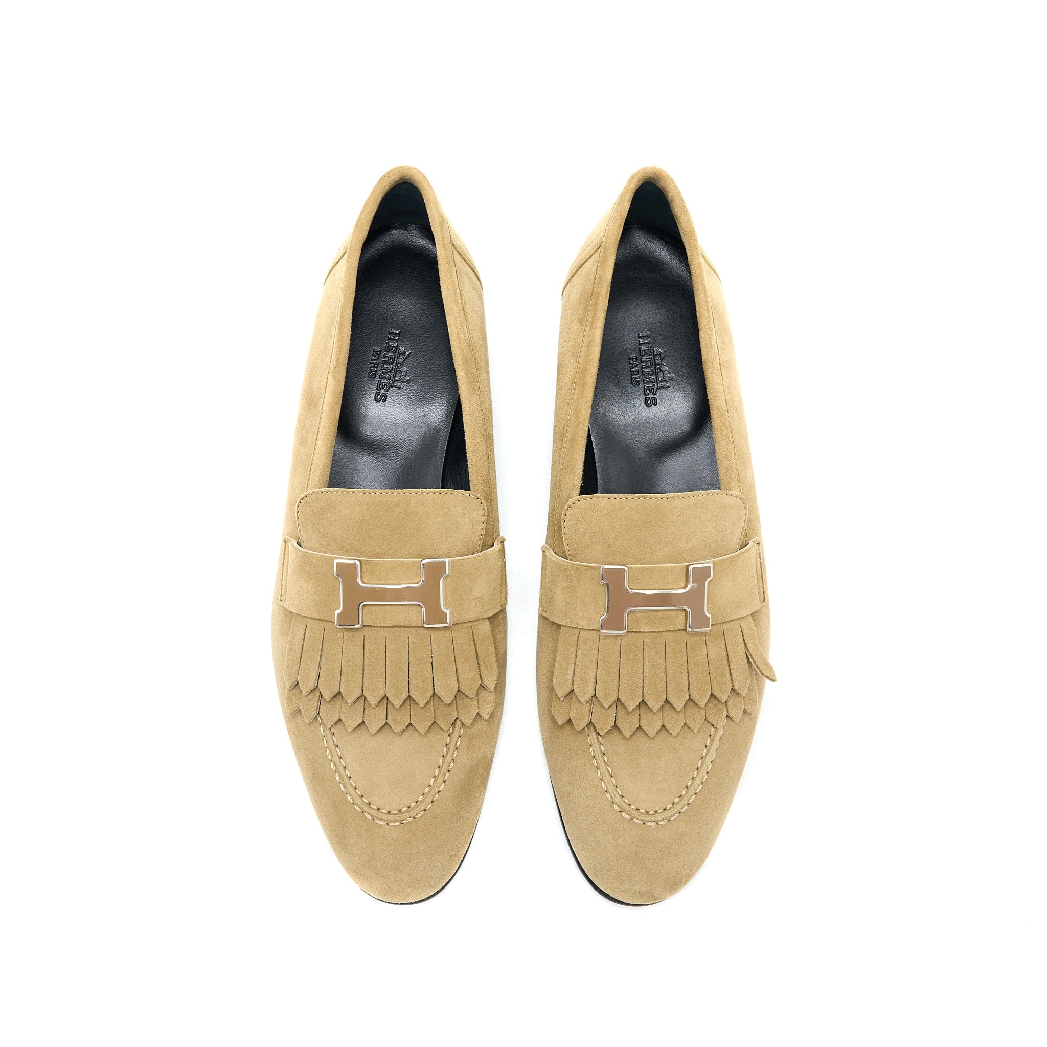 HERMES MOCASSINS ROYAL SUEDE GOATSKIN BEIGE GOBI SHW