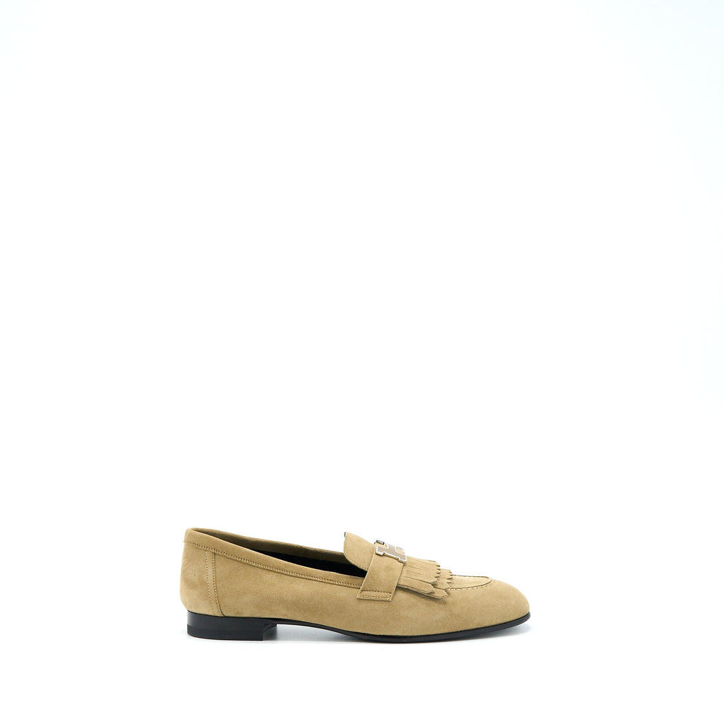 HERMES MOCASSINS ROYAL SUEDE GOATSKIN BEIGE GOBI SHW
