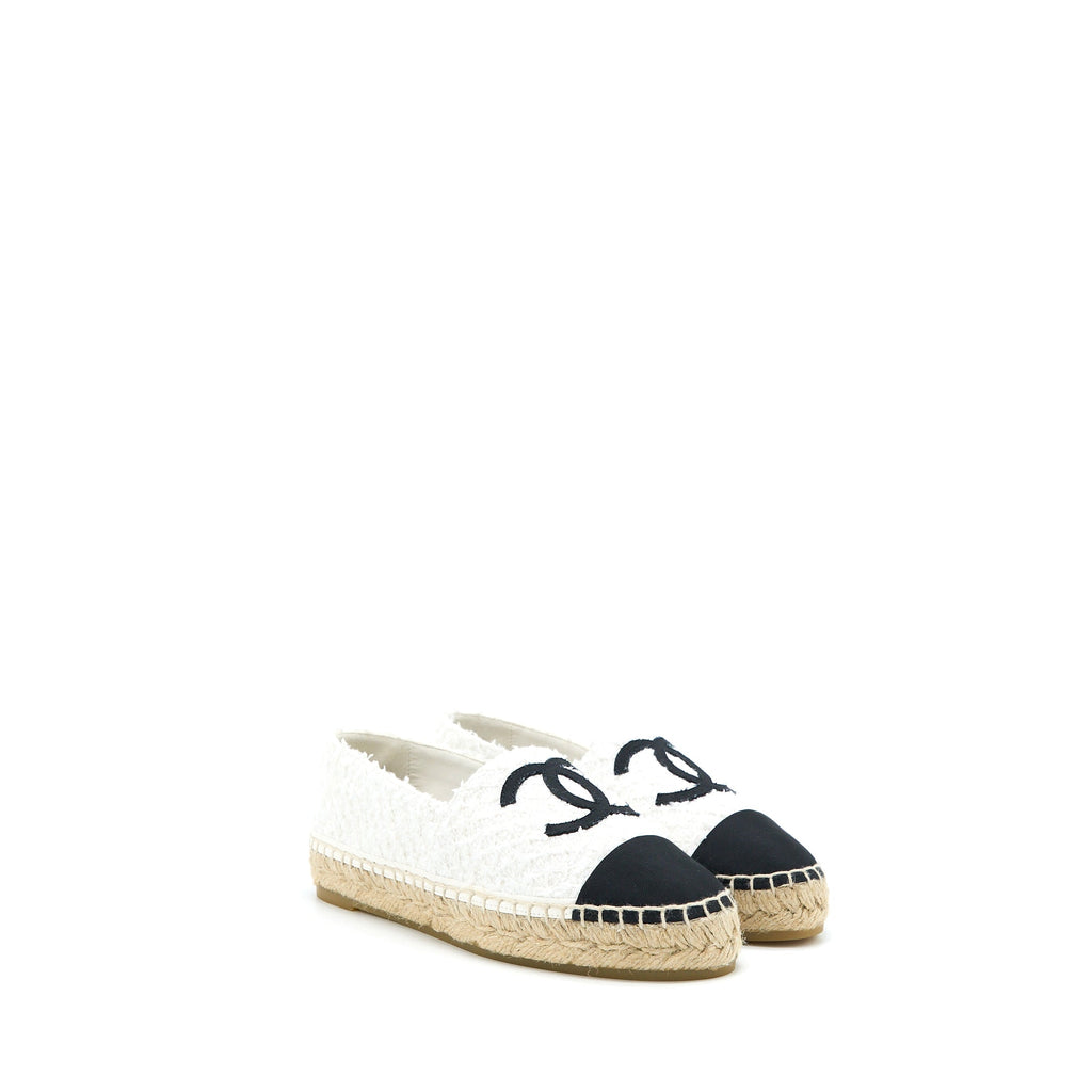 CHANEL ESPADRILLES COTTON/TWEED WHITE/BLACK