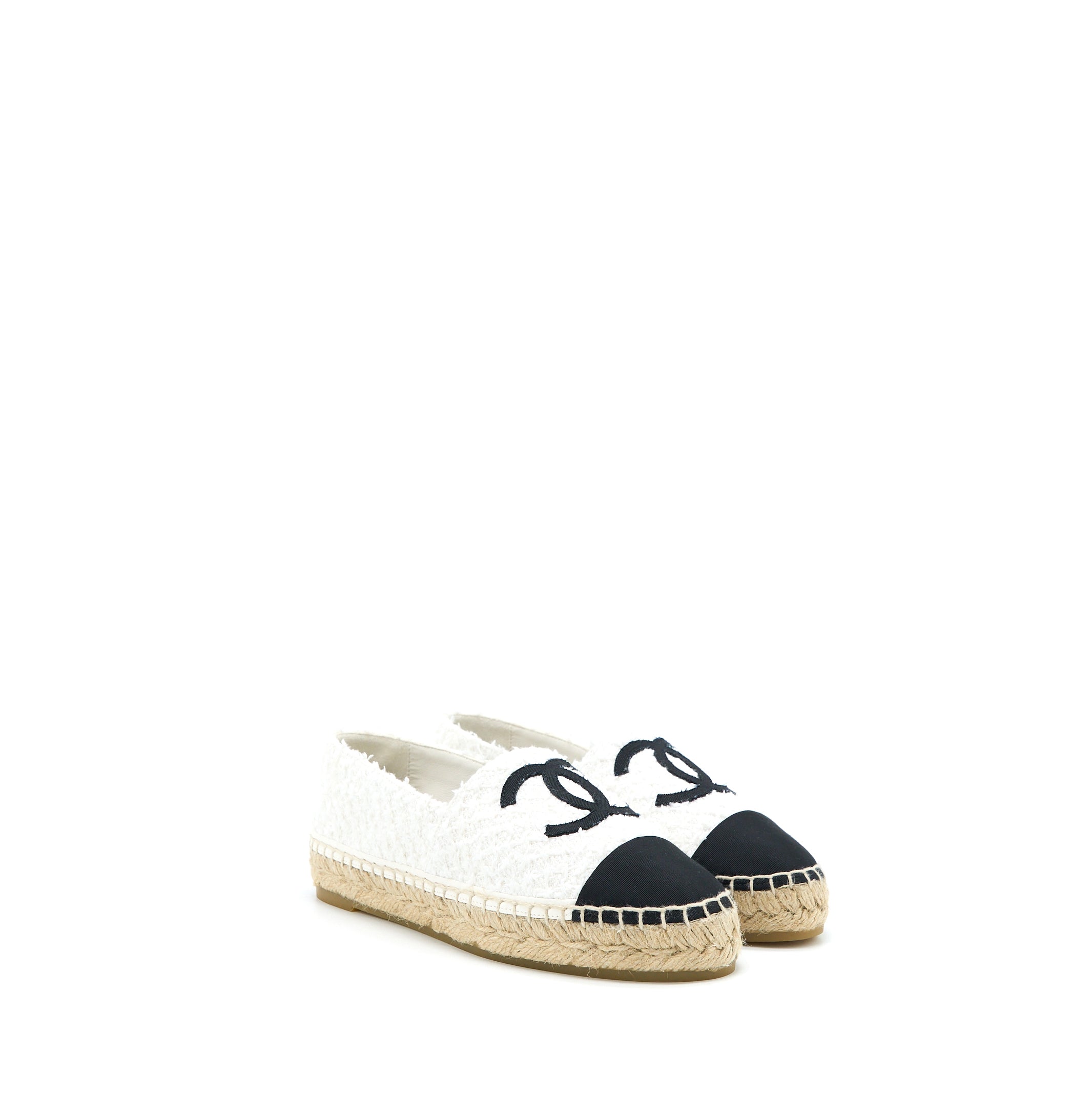 CHANEL ESPADRILLES COTTON/TWEED WHITE/BLACK