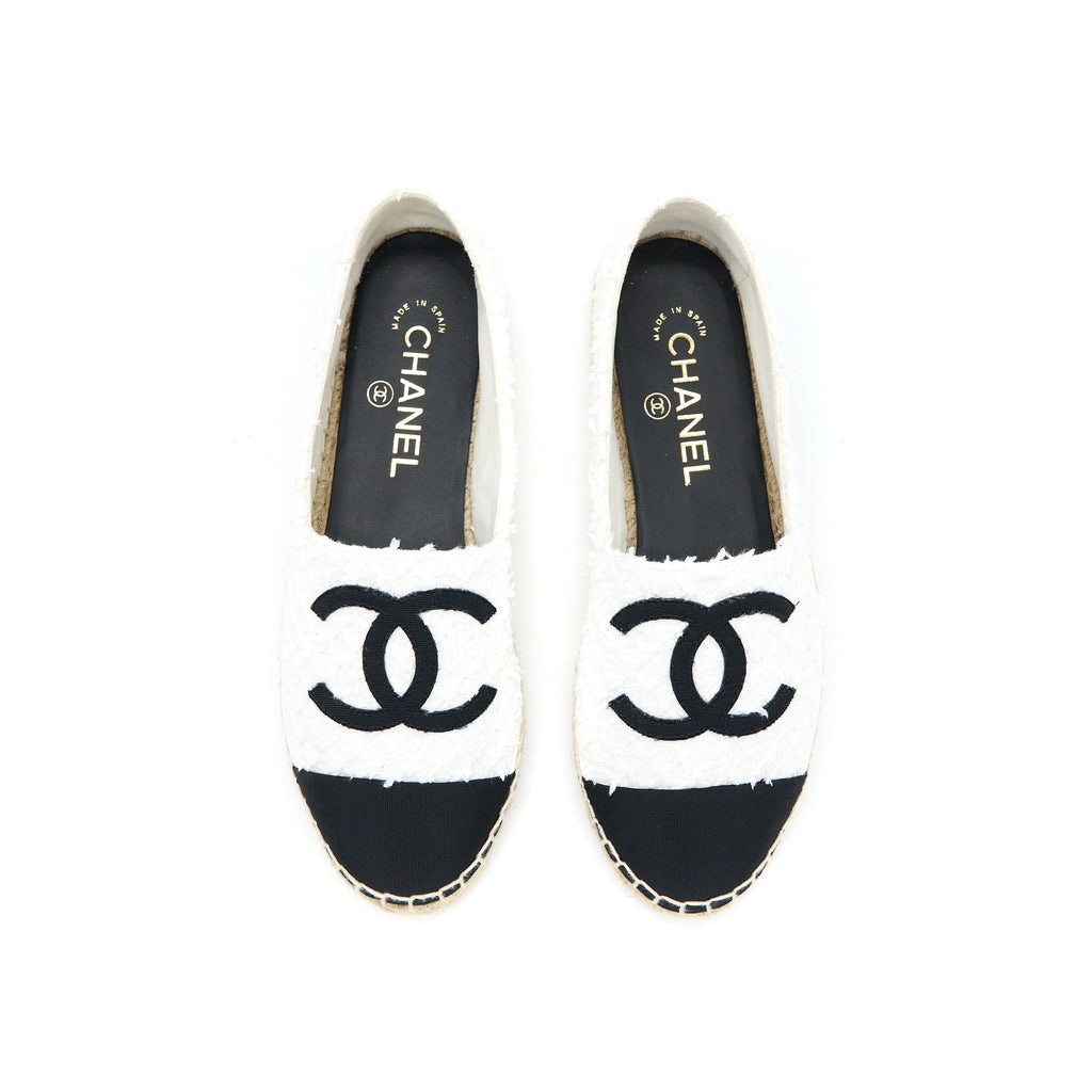 CHANEL ESPADRILLES COTTON/TWEED WHITE/BLACK